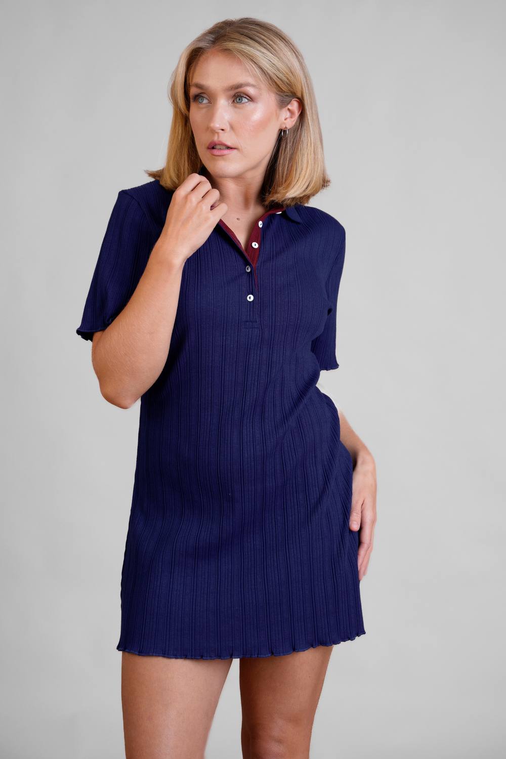 Enorsia Ribbed Textured Slim Fit Polo Shirt In Dark Blue Enorsia Ribbed Textured Slim Fit Polo Shirt In Dark Blue