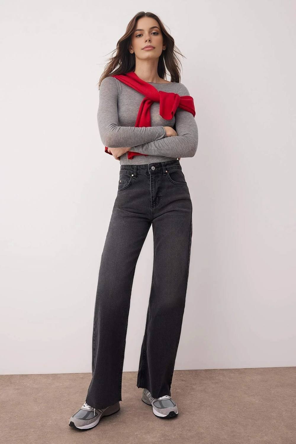 Wovcor High Waist Comfort Palazzo Wide Leg Jeans In Black