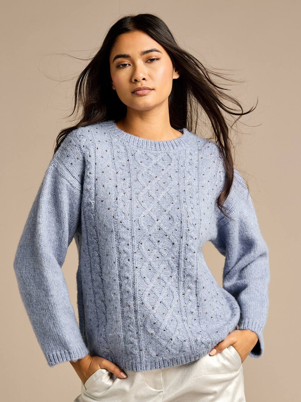 Gwd By George W. Davies Gwd Jerica Blue Wool Cable Knit Diamante Jumper