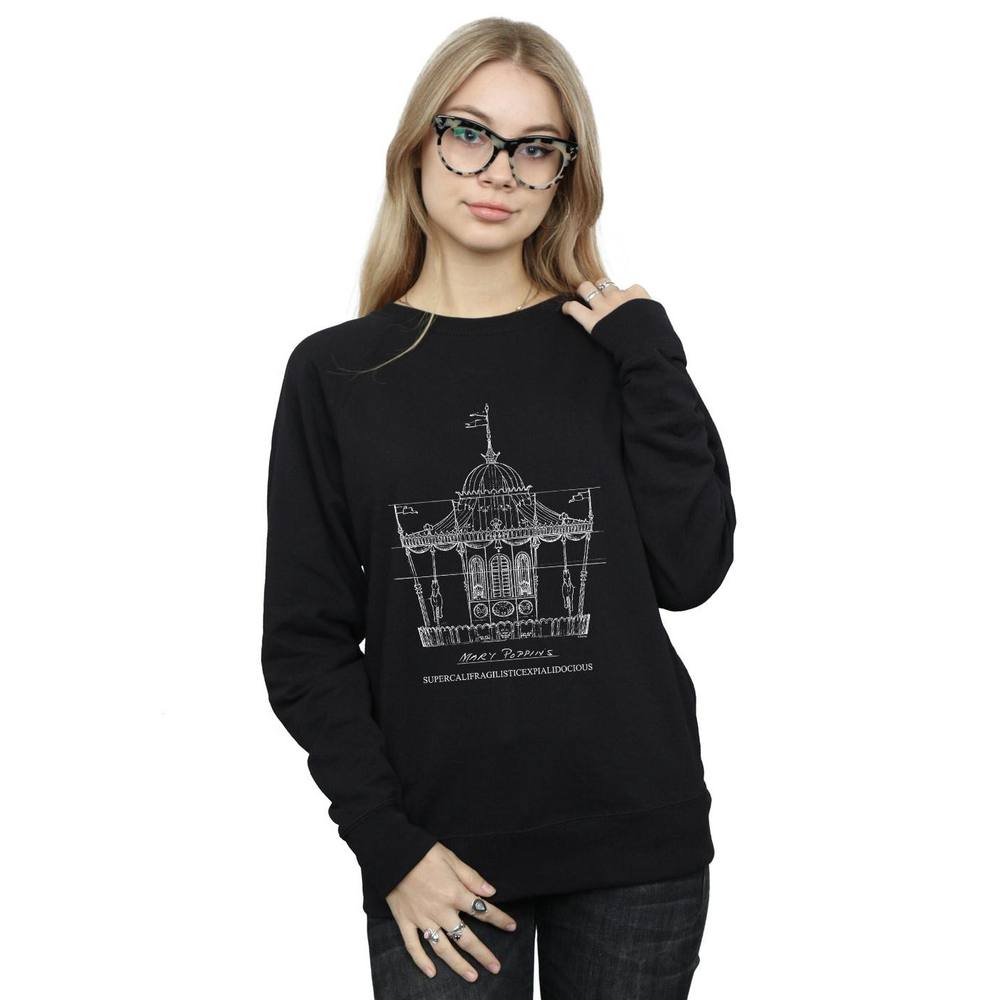 Disney Mary Poppins Carousel Sketch Sweatshirt In Black
