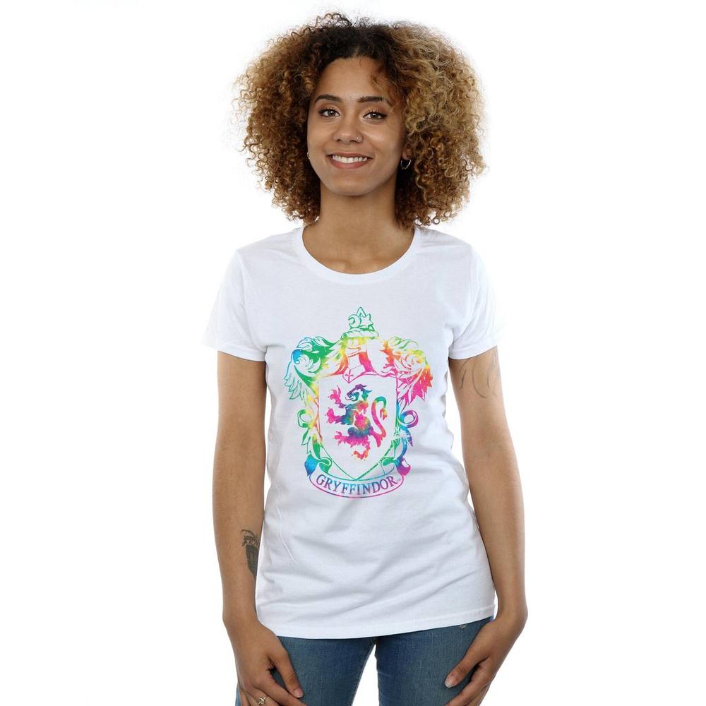 Harry Potter Gryffindor Crest Tie Dye Infill Cotton Shirt In White