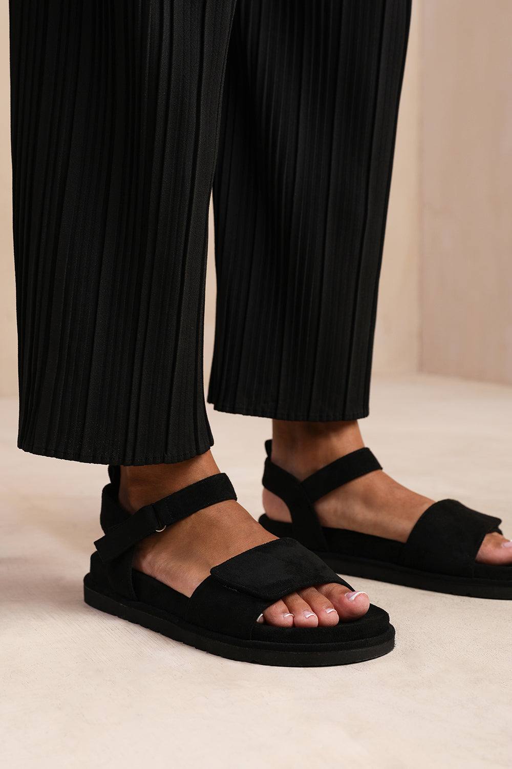 Where’s That From ‘corfu’ Velcro Mutli Strap Sandals In Black