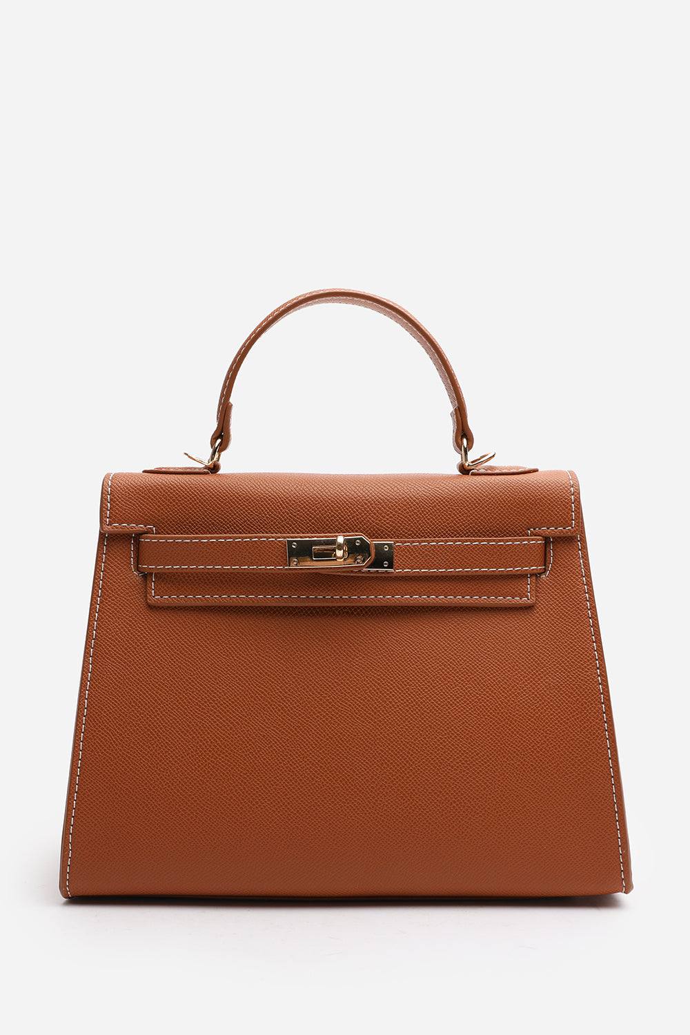Where’s That From ‘lluvia’ Top Handle Satchel Mini Tote Bag With Turn-Lock Closure In Tan