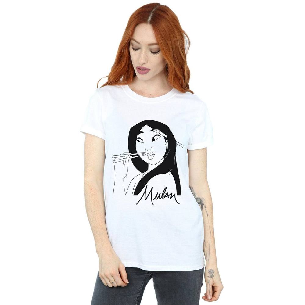 Disney Mulan Chopsticks Cotton Boyfriend Shirt In White