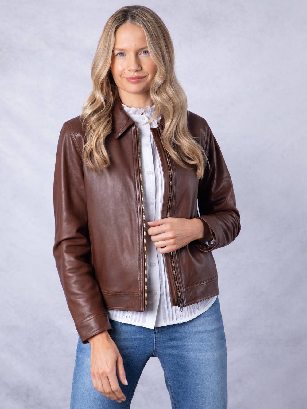 Lakeland Leather ‘crosthwaite’ Collared Leather Jacket In Chocolate Lakeland Leather ‘crosthwaite’ Collared Leather Jacket In Chocolate