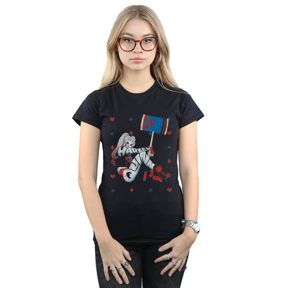 Dc Comics Harley Quinn Playing Card Suit Cotton Shirt In Black Dc Comics Harley Quinn Playing Card Suit Cotton Shirt In Black
