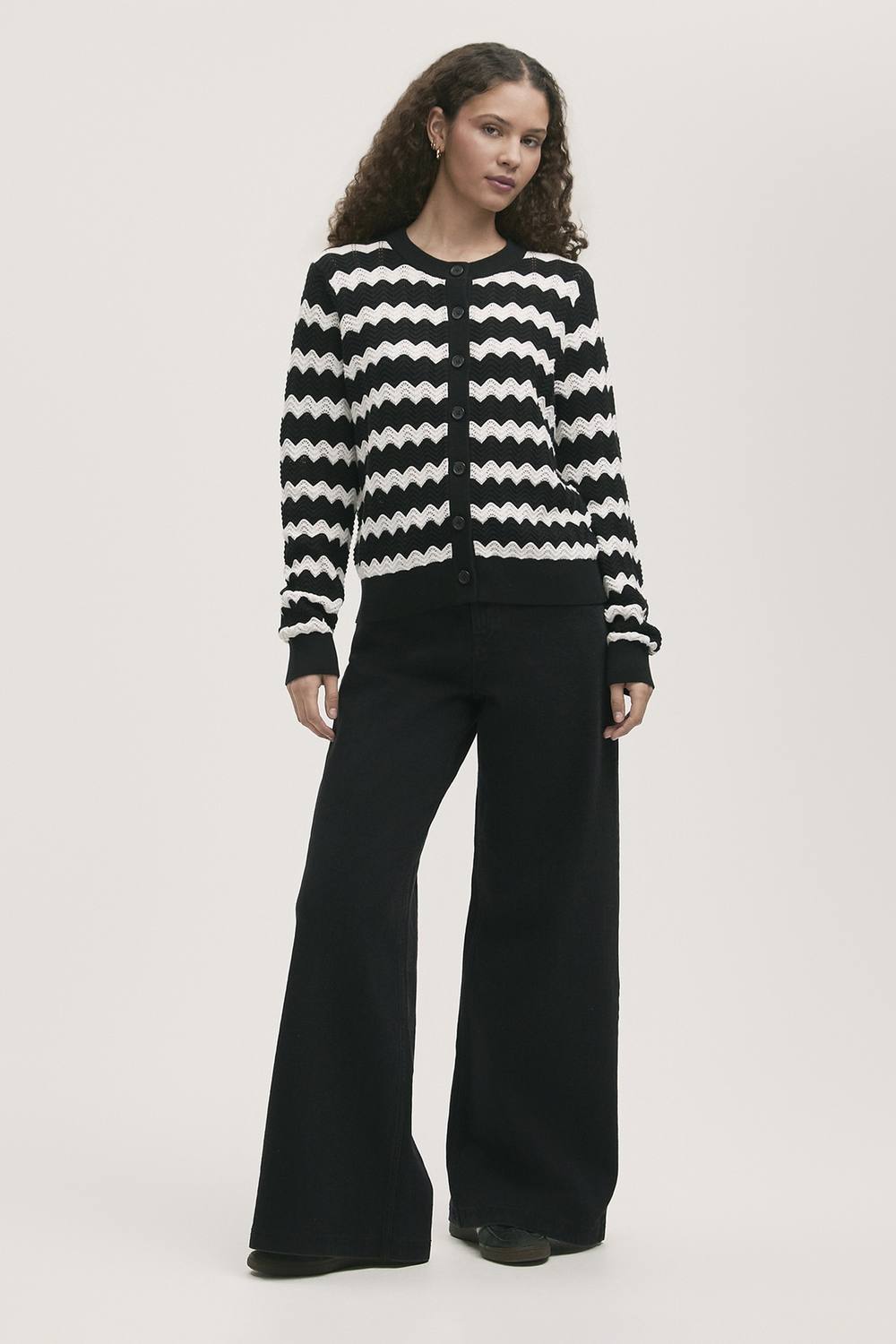Finery London Velma Stripe Crochet Cardigan In Black Finery London Velma Stripe Crochet Cardigan In Black