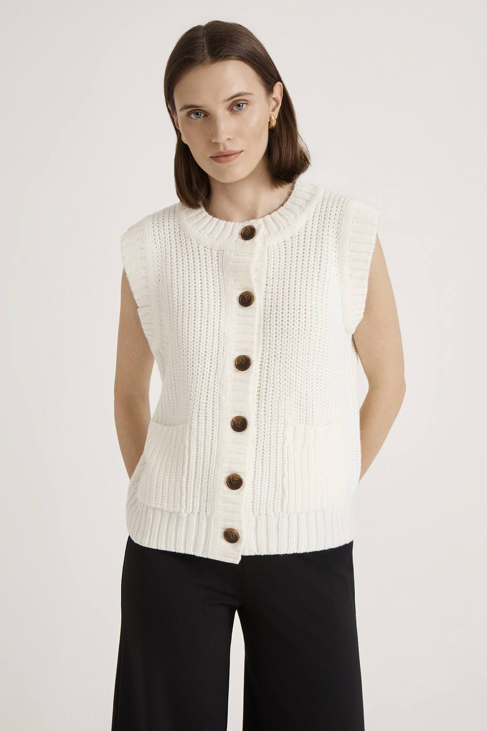 Finery London Janette Round Neck Sweater Vest In Off White