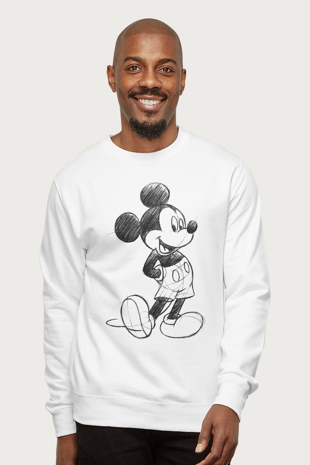Disney Mickey Mouse Sketch Drawing Sweatshirt In White Disney Mickey Mouse Sketch Drawing Sweatshirt In White
