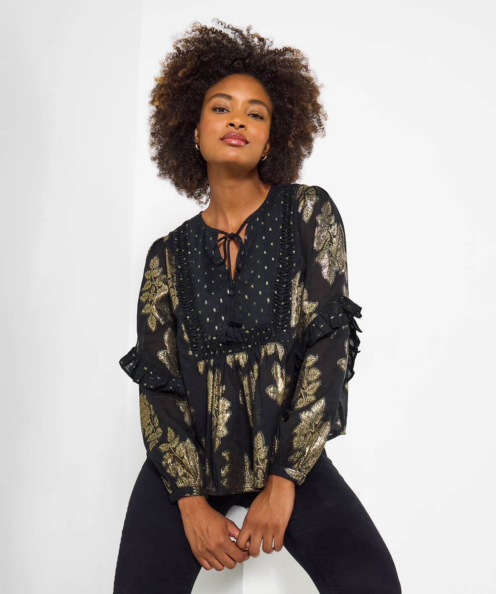 Joe Browns Neck Tie Jacquard Top In Black
