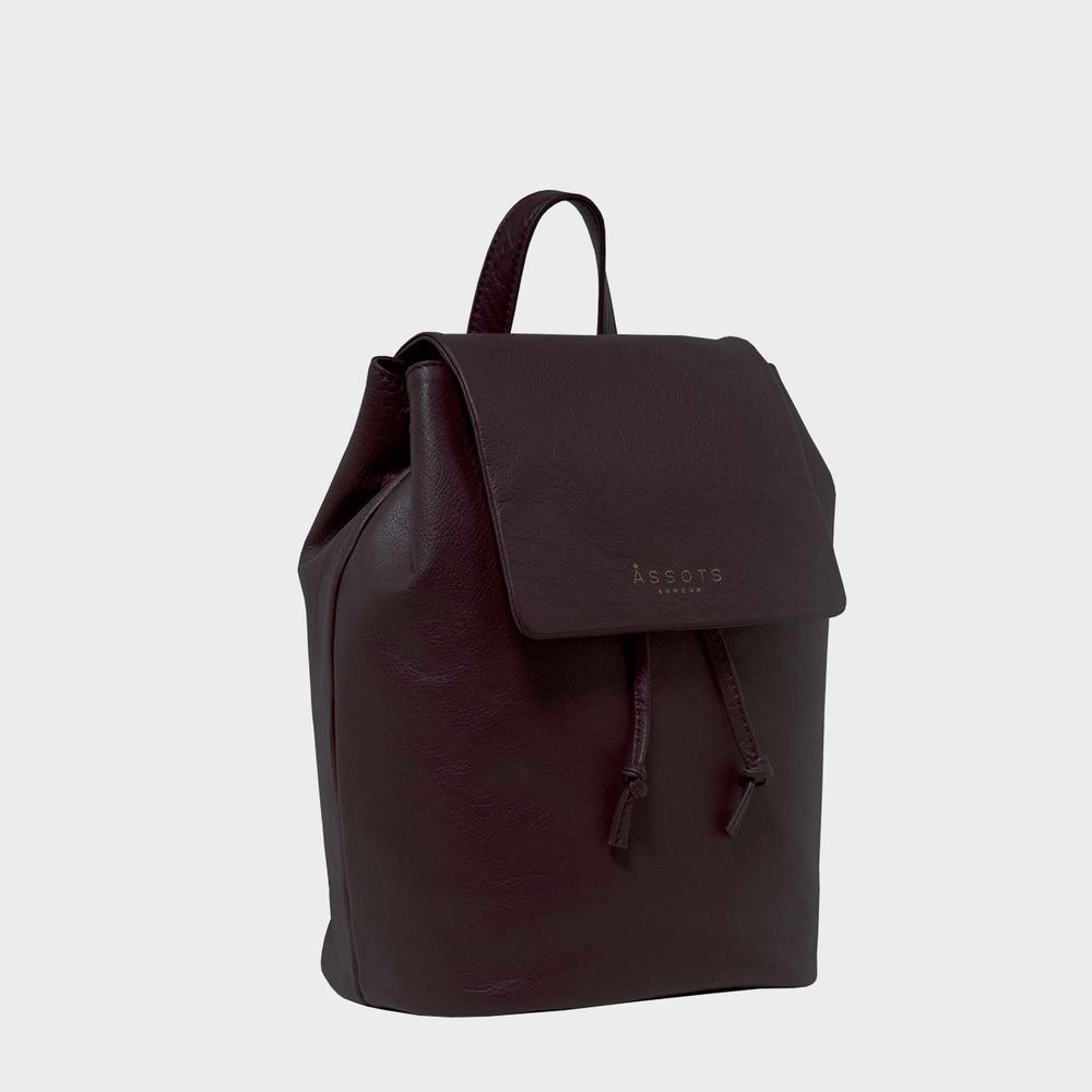 Assots London Grace’ Full Grain Leather Flap-Over Backpack In Burgundy Assots London Grace’ Full Grain Leather Flap-Over Backpack In Burgundy