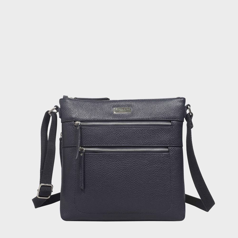 Assots London ‘cori’ Pebble Grain Soft Real Leather Crossbody Bag In Navy Assots London ‘cori’ Pebble Grain Soft Real Leather Crossbody Bag In Navy