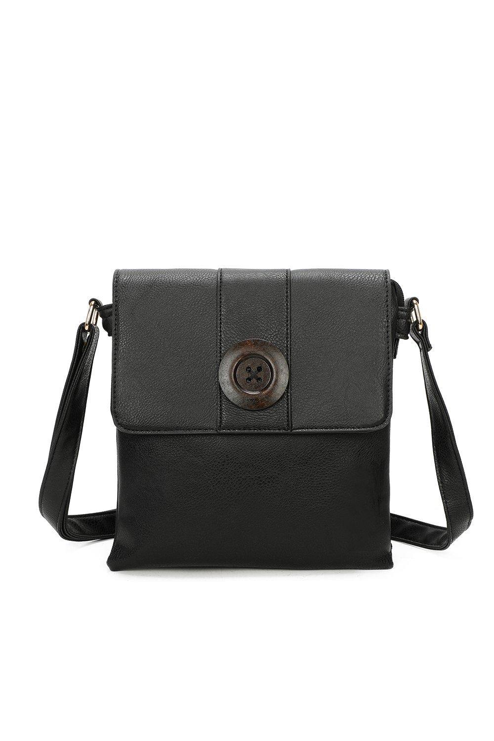 Fontanella Fashion Danchu Button Pu Messenger Bag In Black