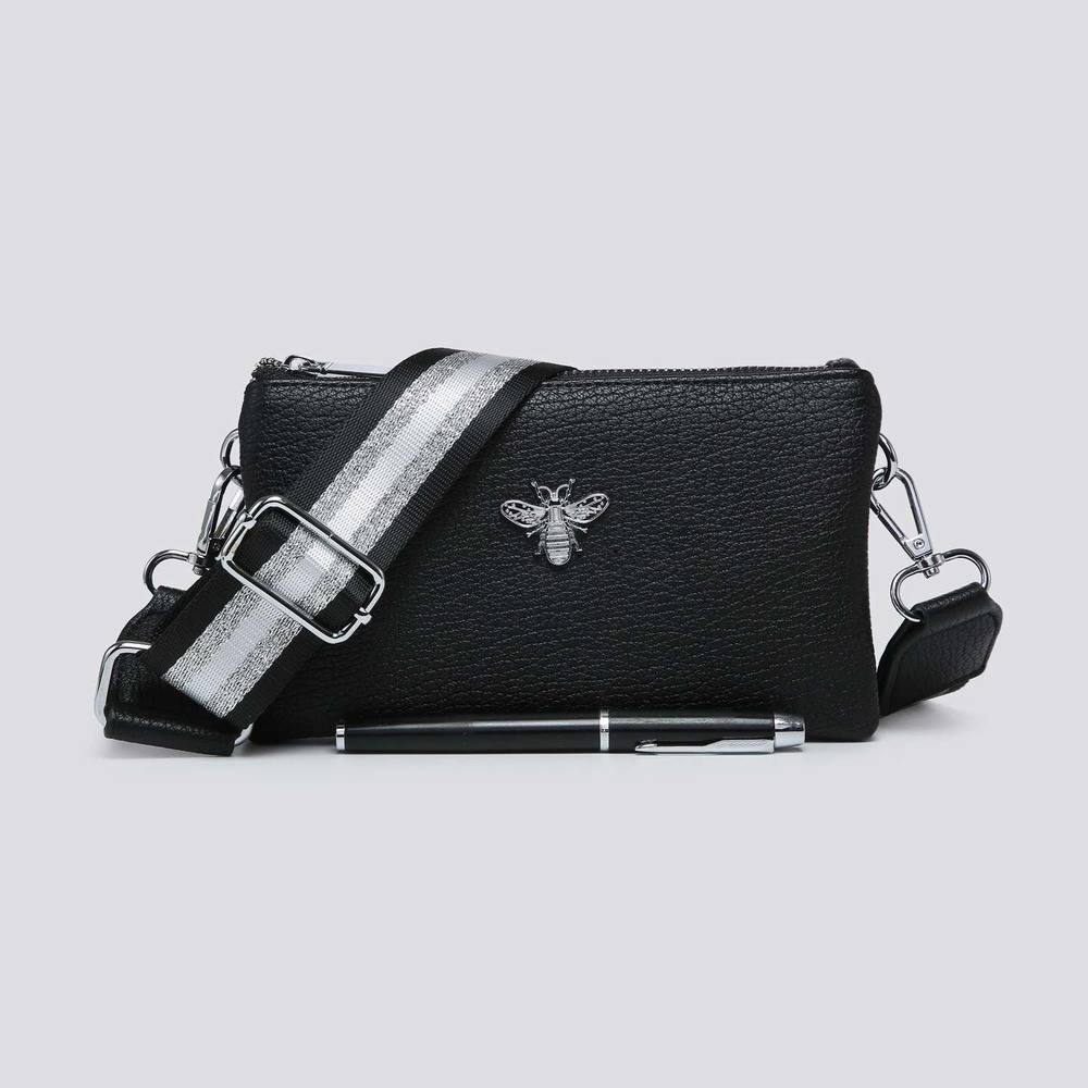 Kitise Tessa Double Compartments Wide Strap Small Purse Messenger Bag In Black