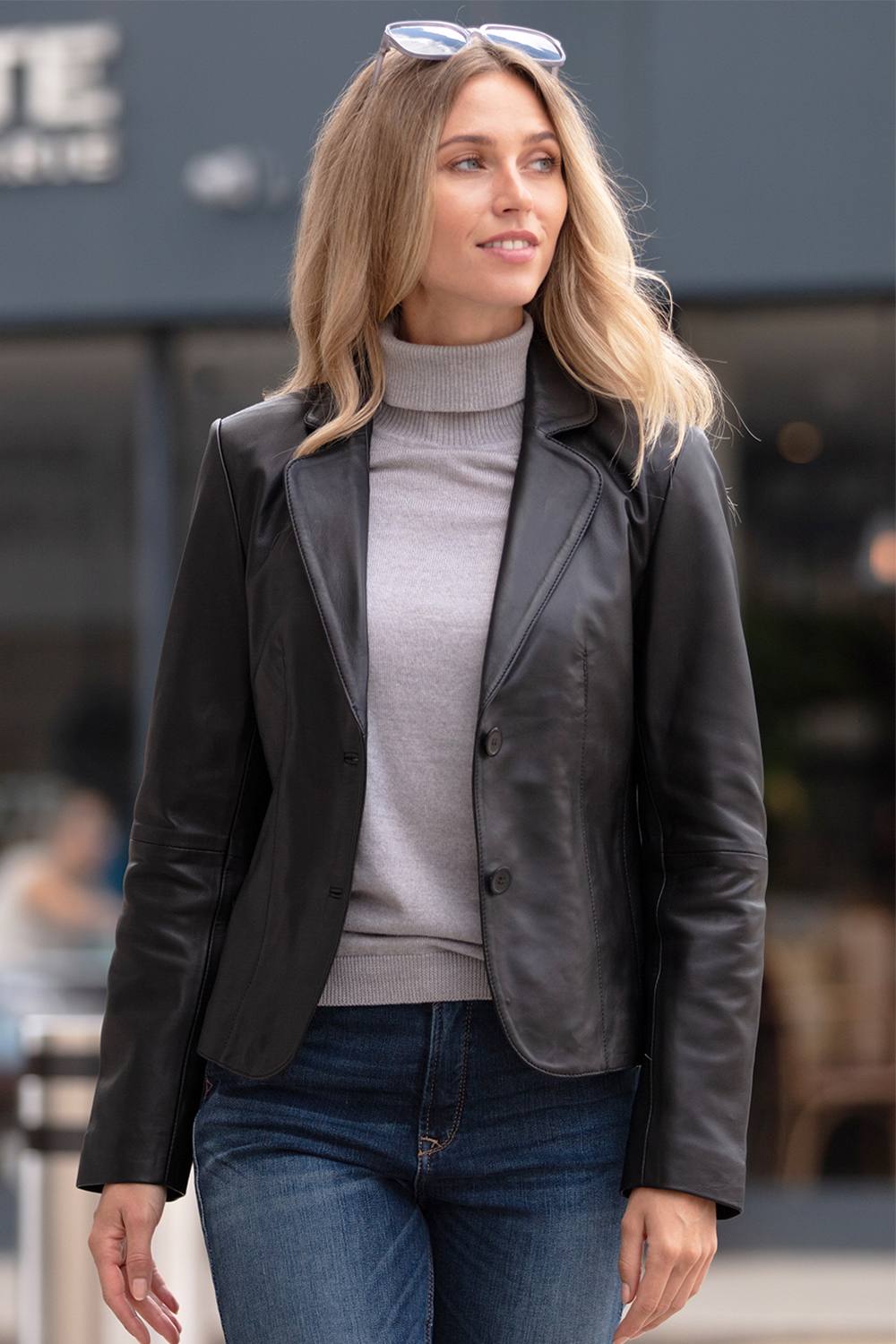 Ashwood Leather ‘angelica’ Real Leather Two Button Blazer In Black Ashwood Leather ‘angelica’ Real Leather Two Button Blazer In Black