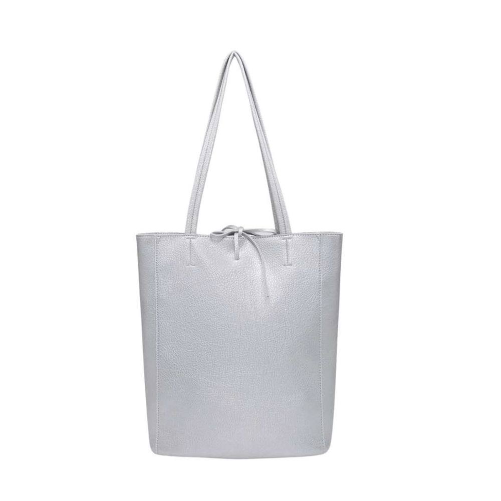 Kitise In Set Large Tie Closure Tote Shoulder Bag With Crossbody Purse Bag In Silver
