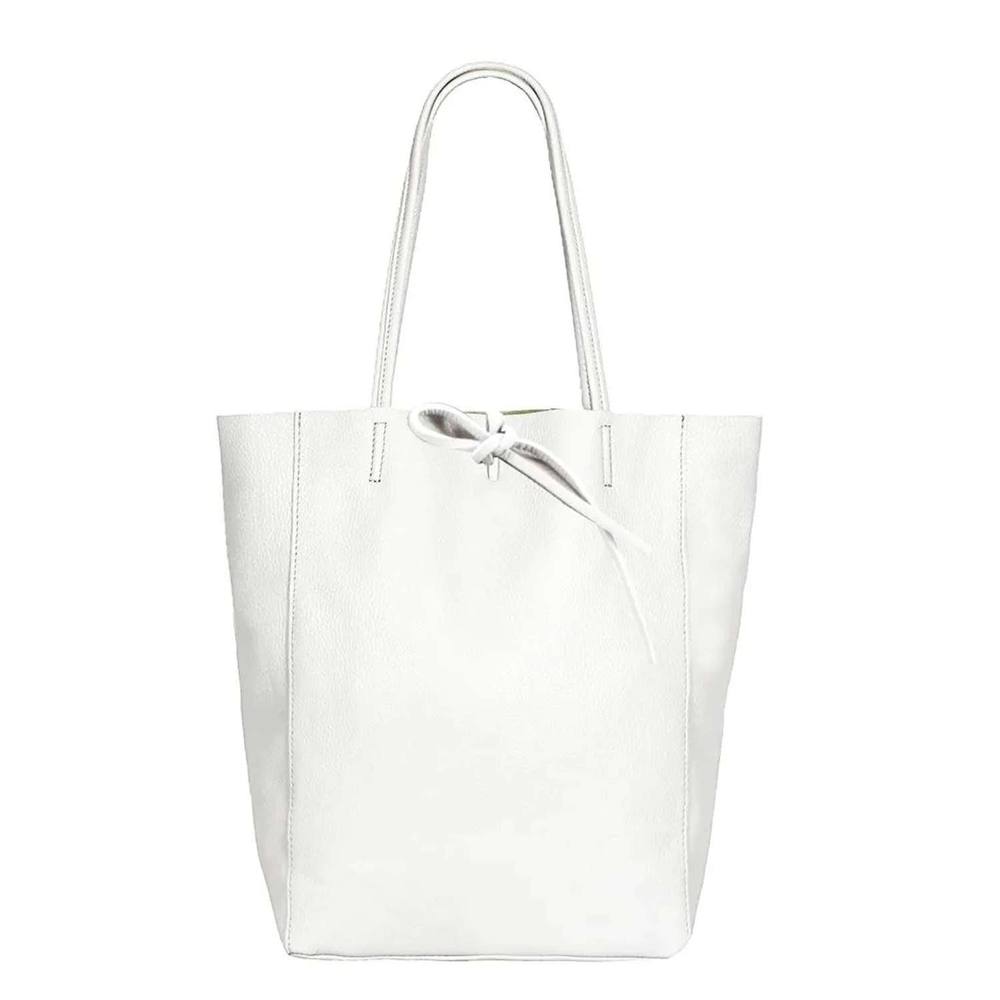 Kitise Large Genuine Italian Soft Leather Tie Closure Tote Bag In White