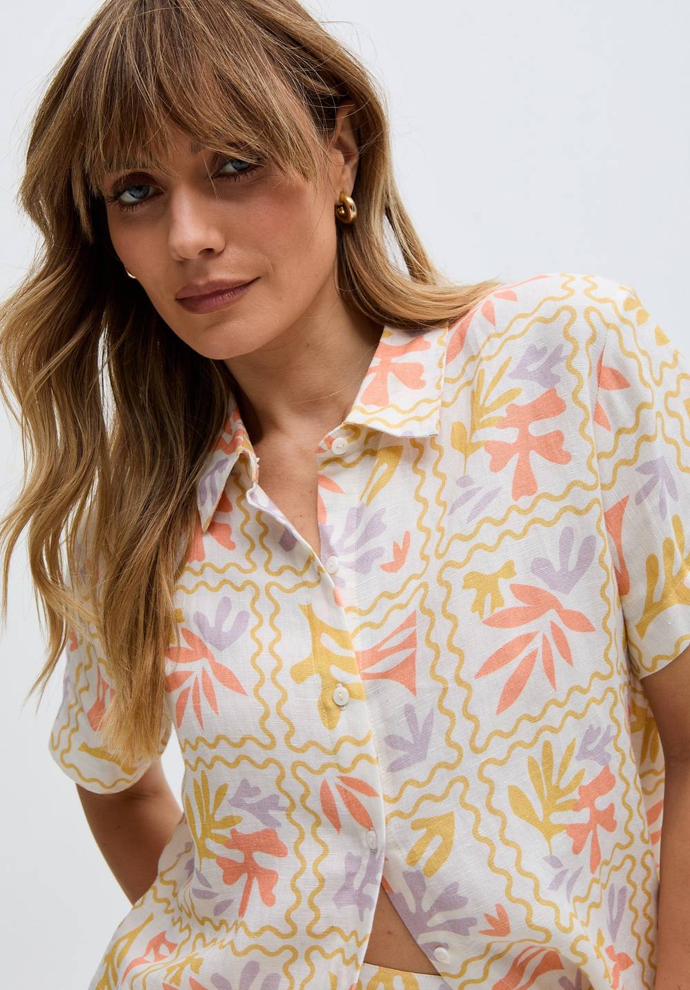 Raffya Matisse Button Down Patchwork Floral Print Shirt In Multi