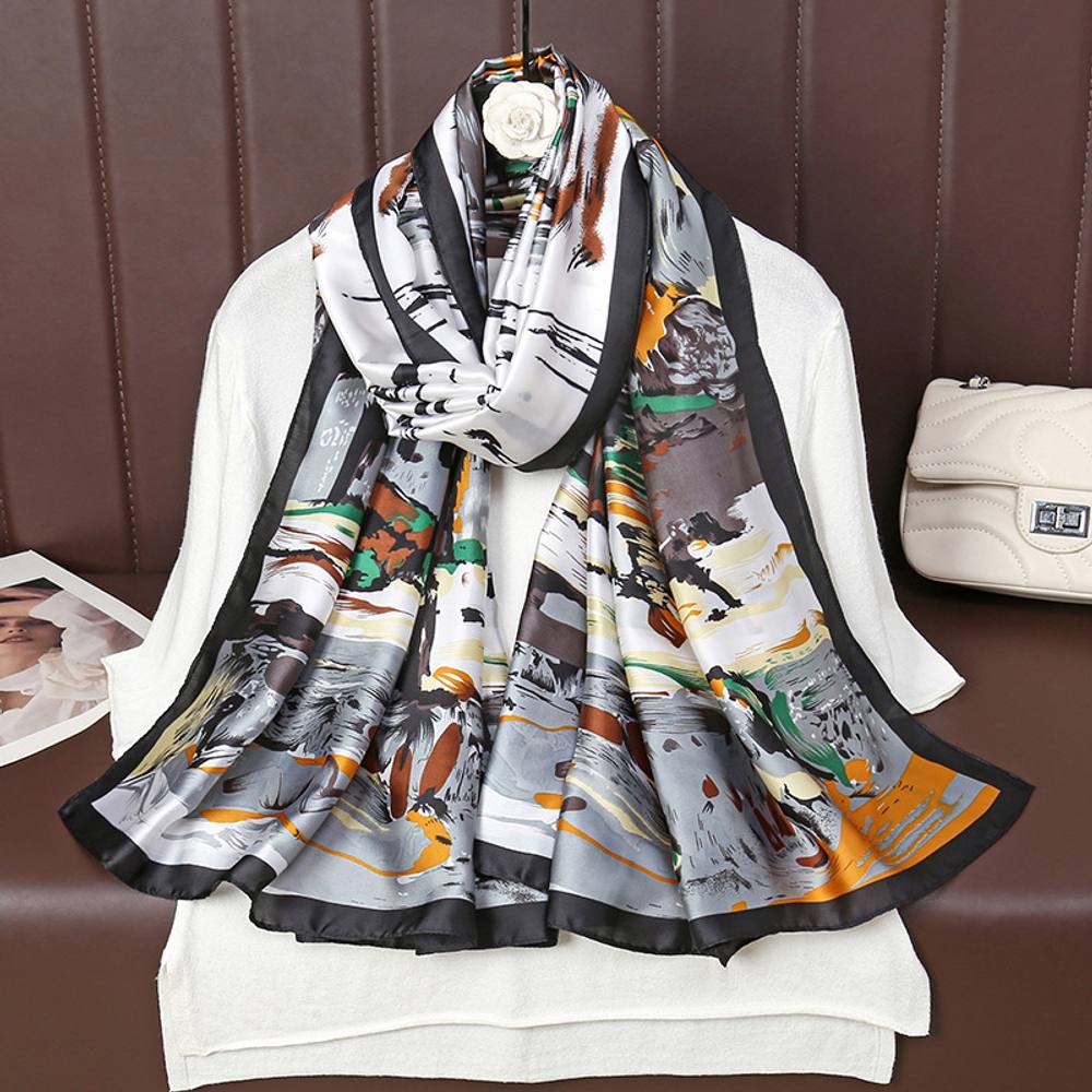Peach Accessories Grey Abstract Cityscape Design Satin Scarf Peach Accessories Grey Abstract Cityscape Design Satin Scarf
