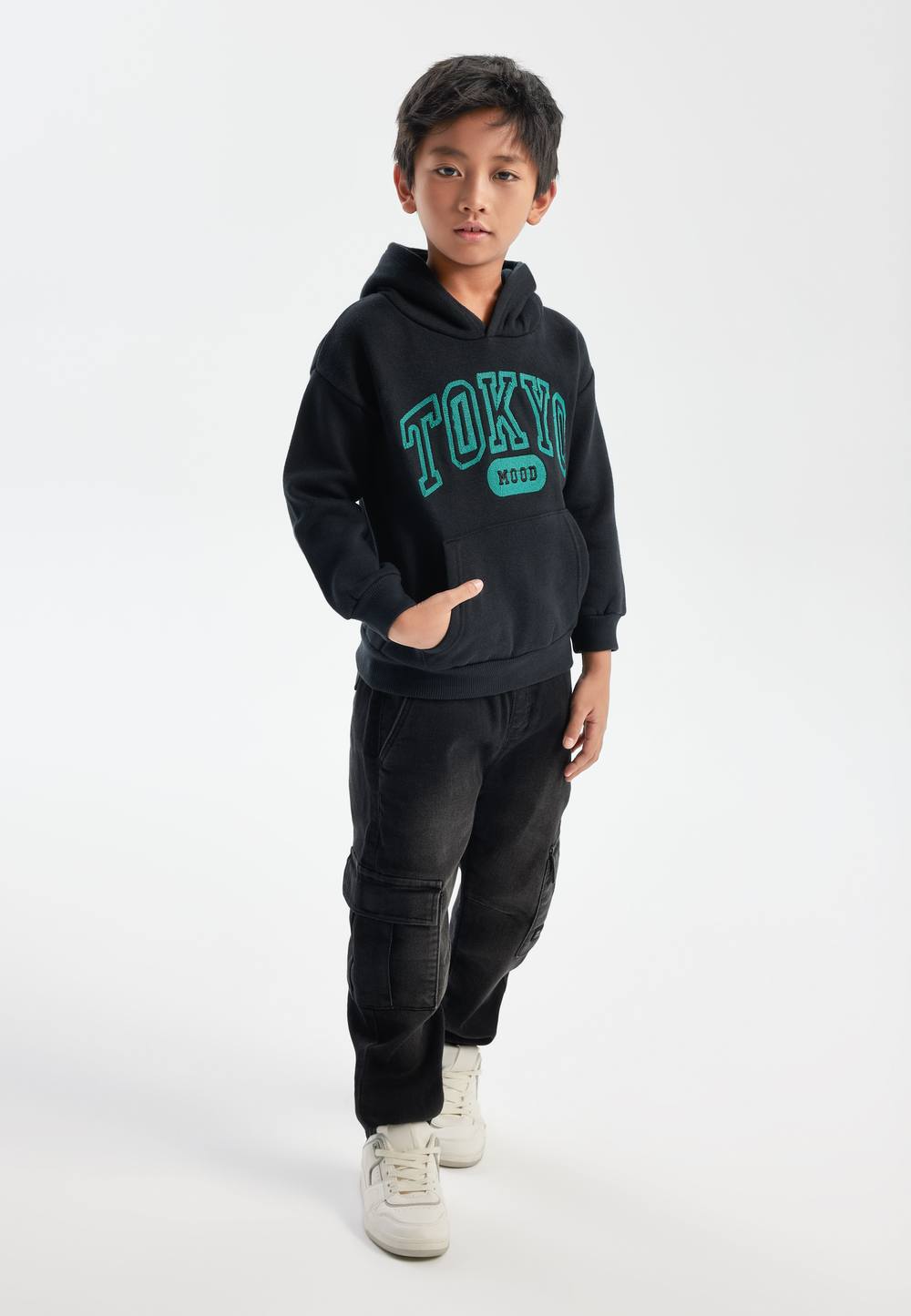 Minoti Hoodie With Boucle Applique In Black