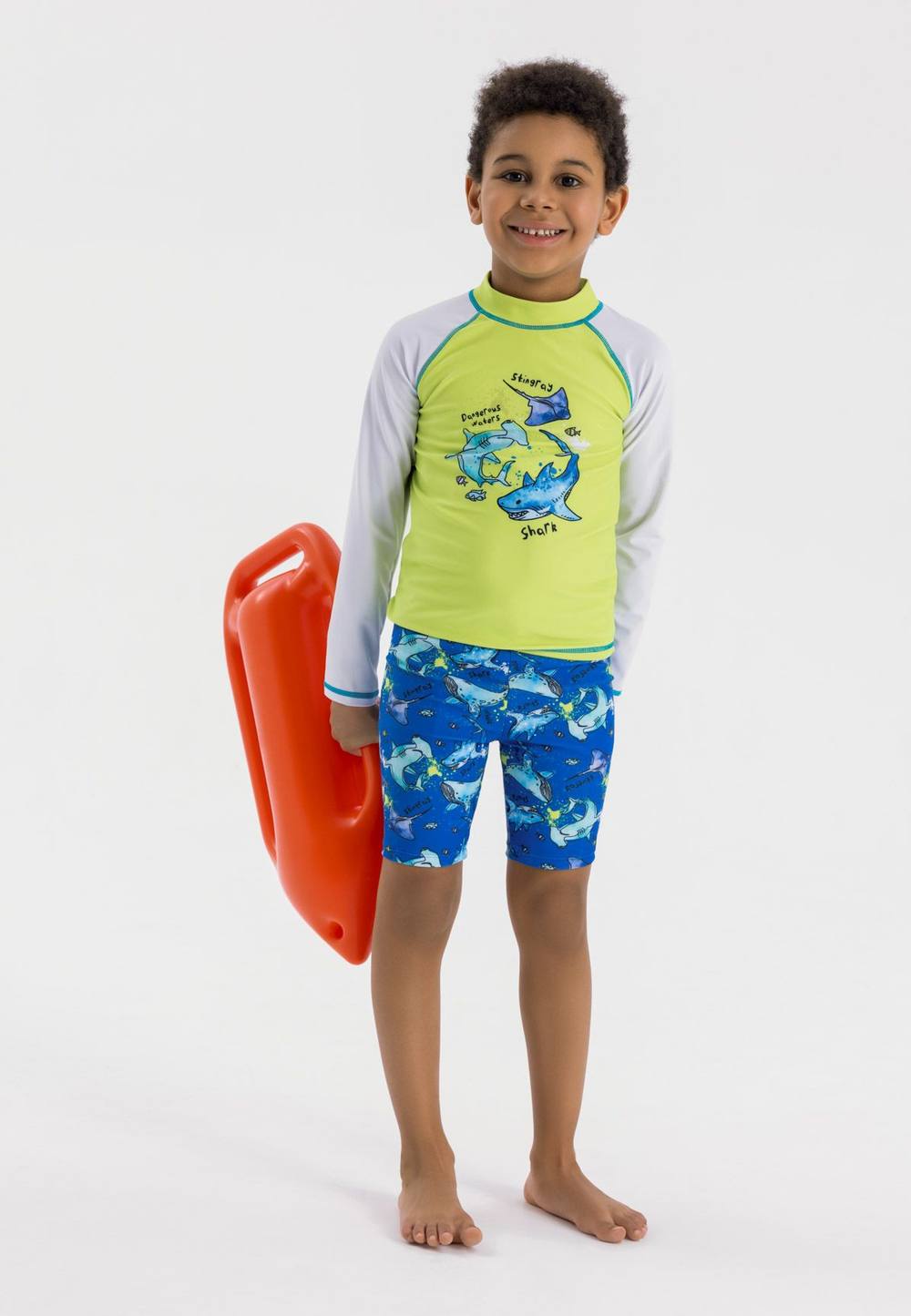 Minoti -Piece Swim Set With Long Sleeve Top And Swim Shorts In Green