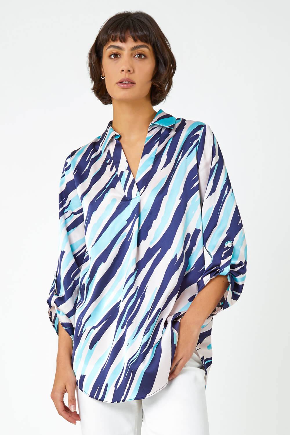 Roman Abstract Print Collared Overshirt In Navy