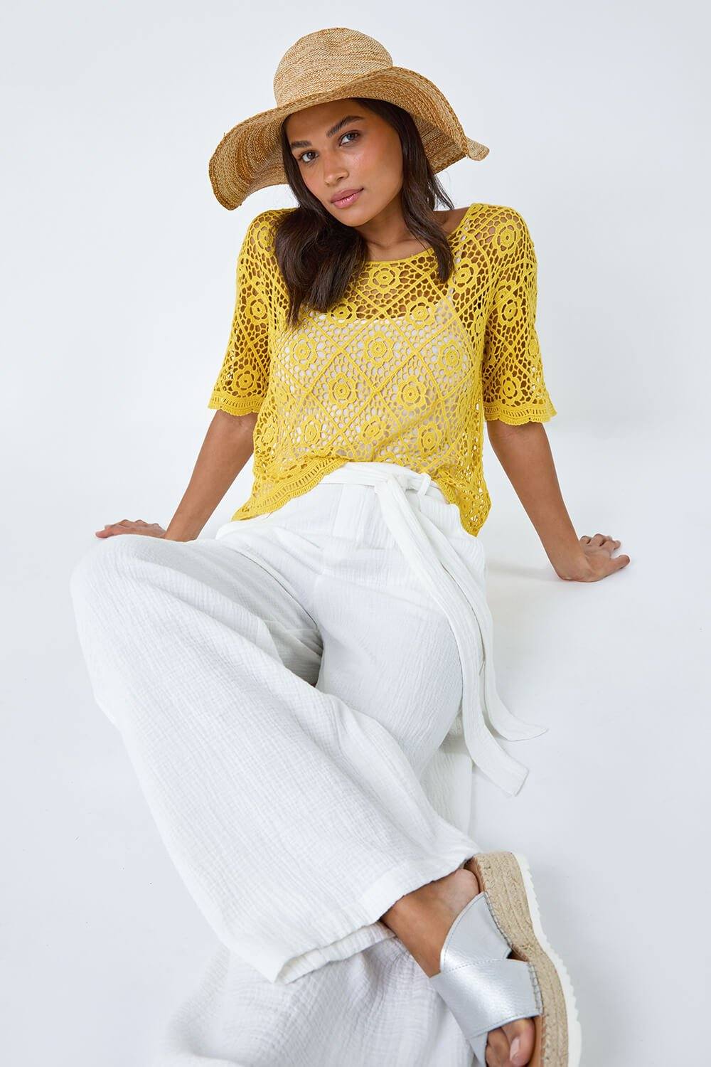 Roman Cotton Crochet Shirt In Yellow