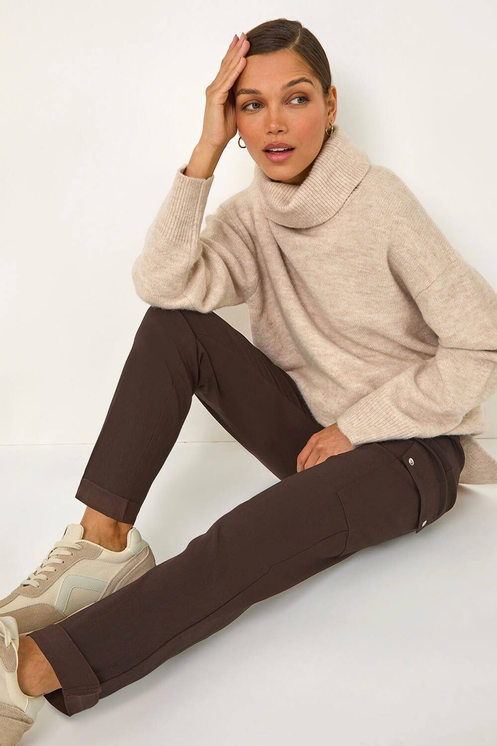Roman Turn Up Stretch Cargo Trousers In Chocolate Roman Turn Up Stretch Cargo Trousers In Chocolate