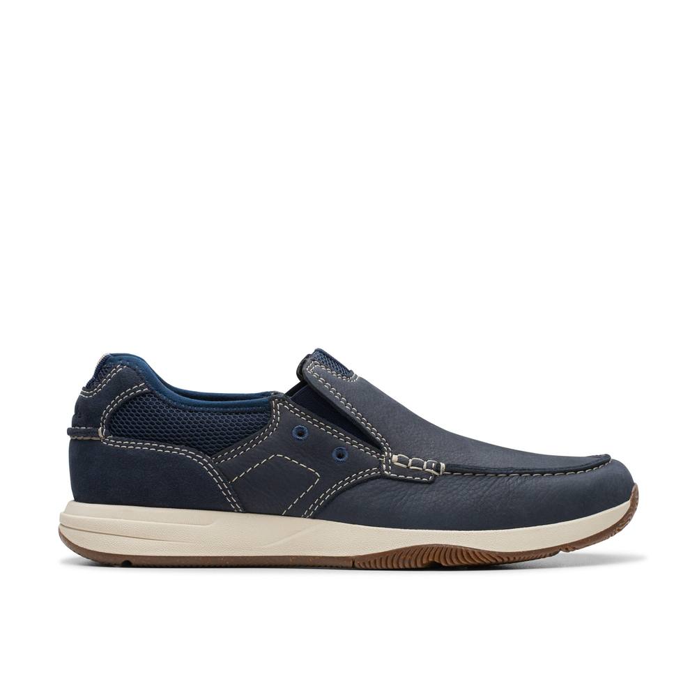 Clarks Sailview Step Loafer Navy Nubuck Slip Ons,boat Shoes In Blue