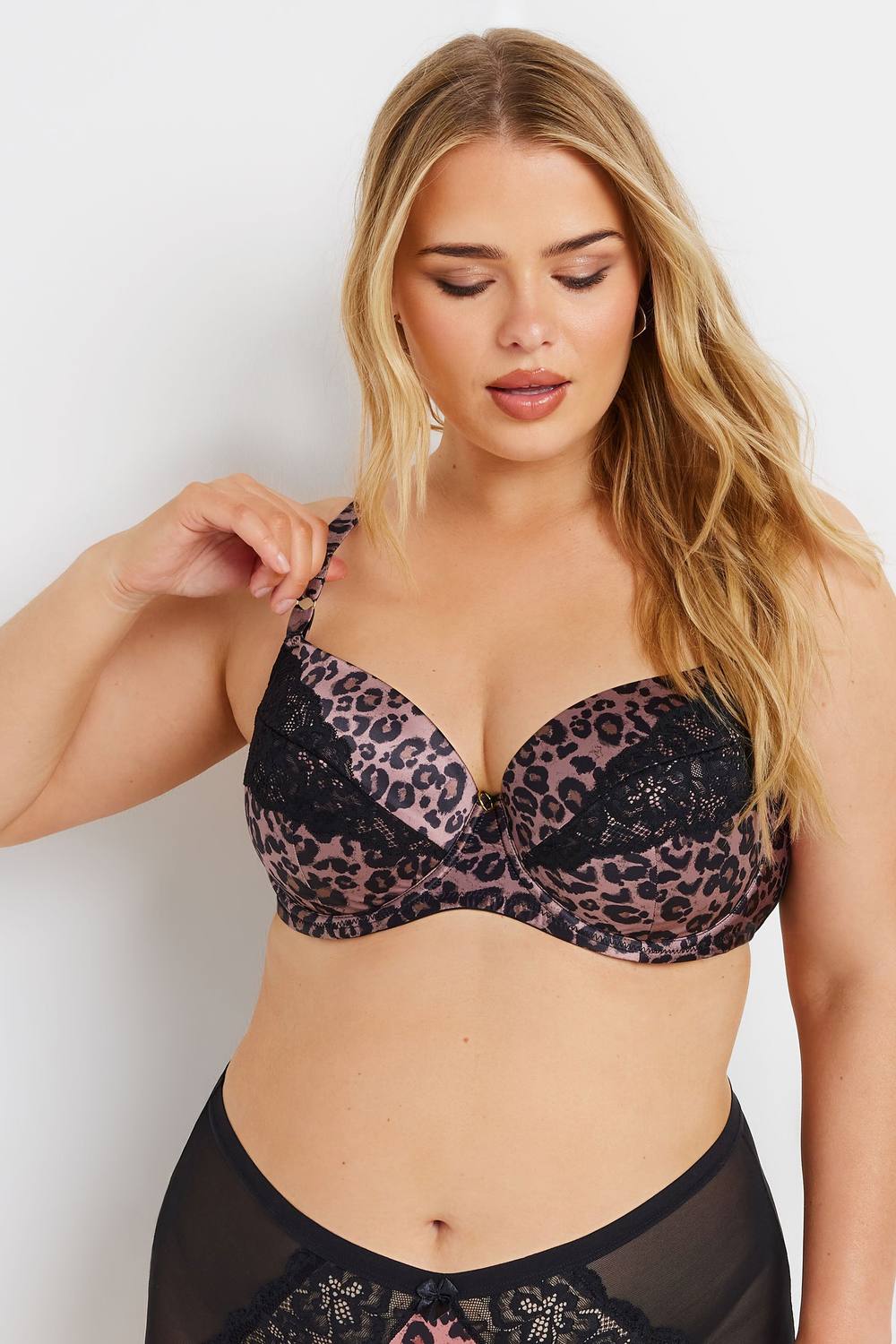 Yours Leopard Print Satin Shirt Bra In Pink