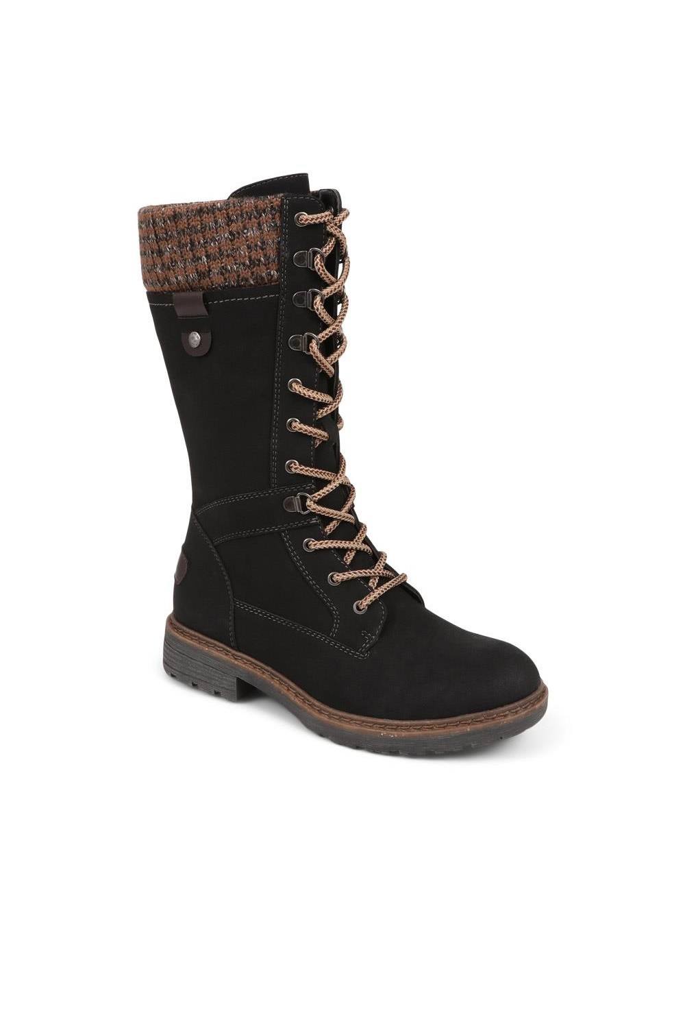 Pavers Lace-Up Calf Boots In Black
