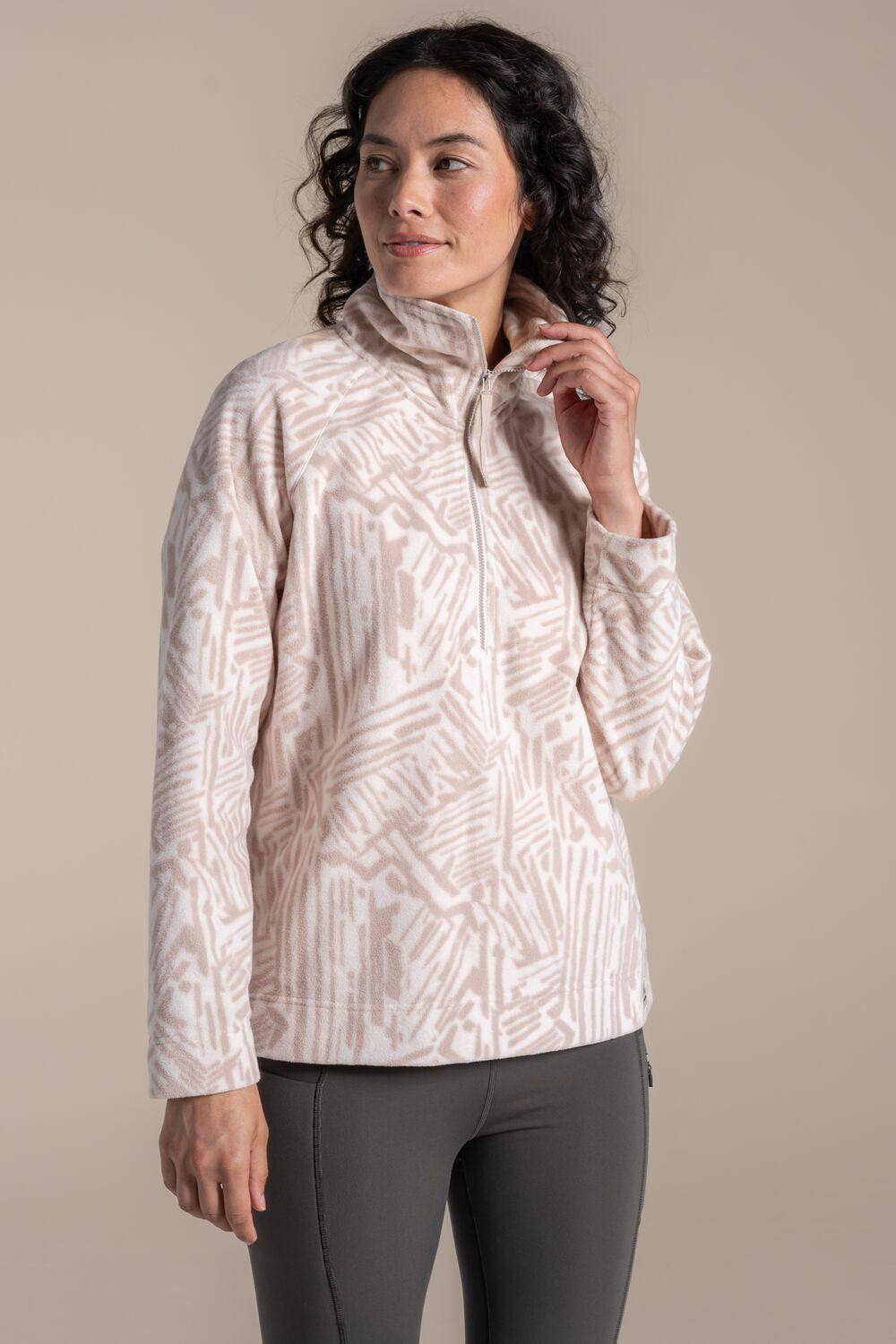 Craghoppers Annjela Half Zip Printed Fleece In Light Stone Craghoppers Annjela Half Zip Printed Fleece In Light Stone