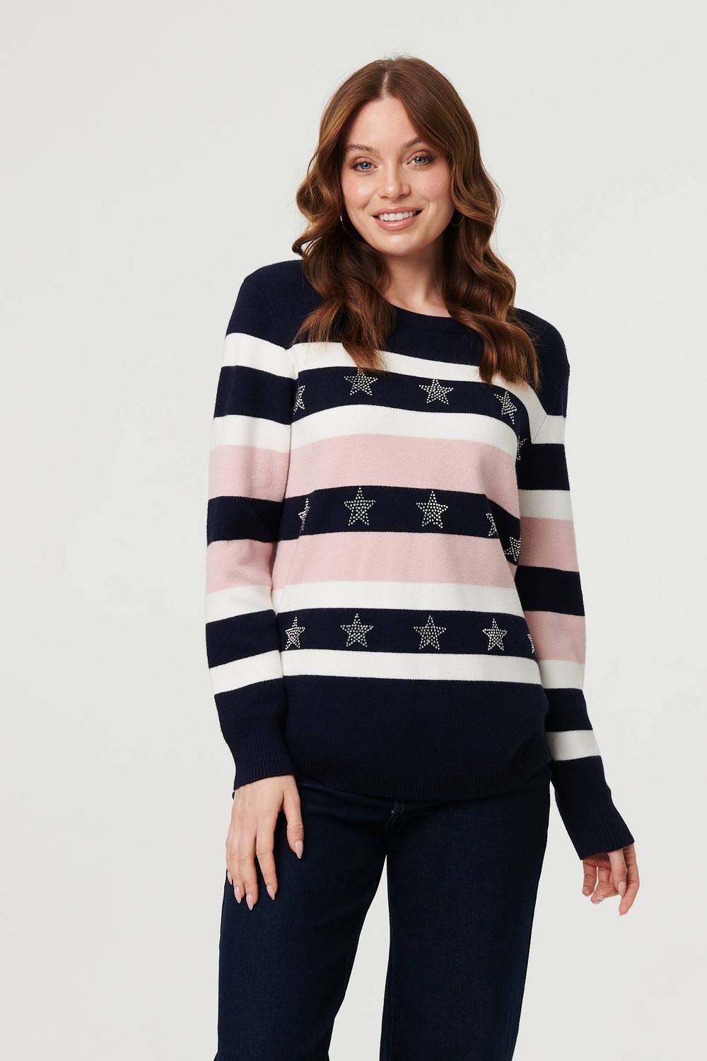 Izabel London Sparkly Star Embellished Stripe Jumper Izabel London Sparkly Star Embellished Stripe Jumper