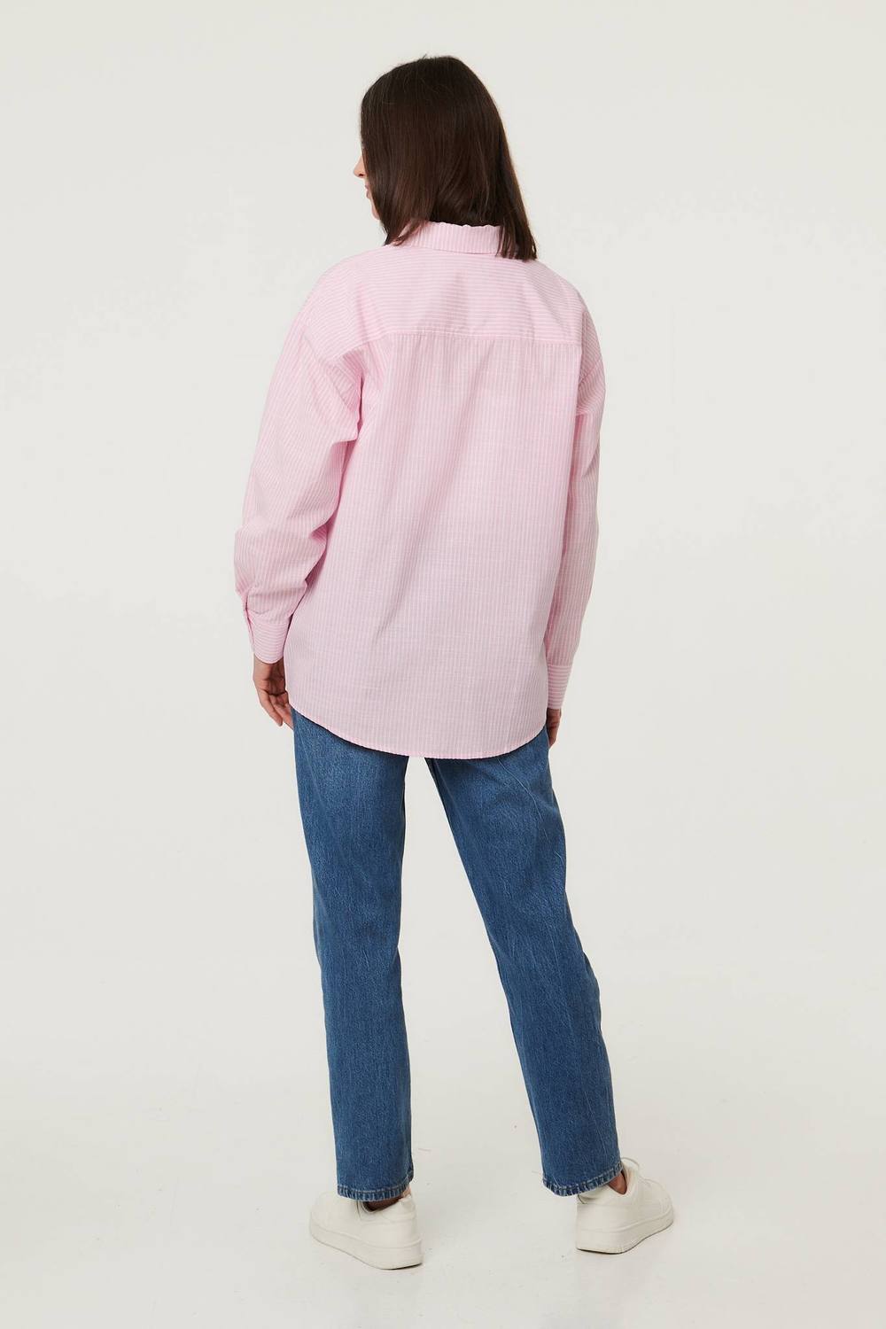 Izabel London Striped Long Sleeve Button Front Shirt In Pink Izabel London Striped Long Sleeve Button Front Shirt In Pink
