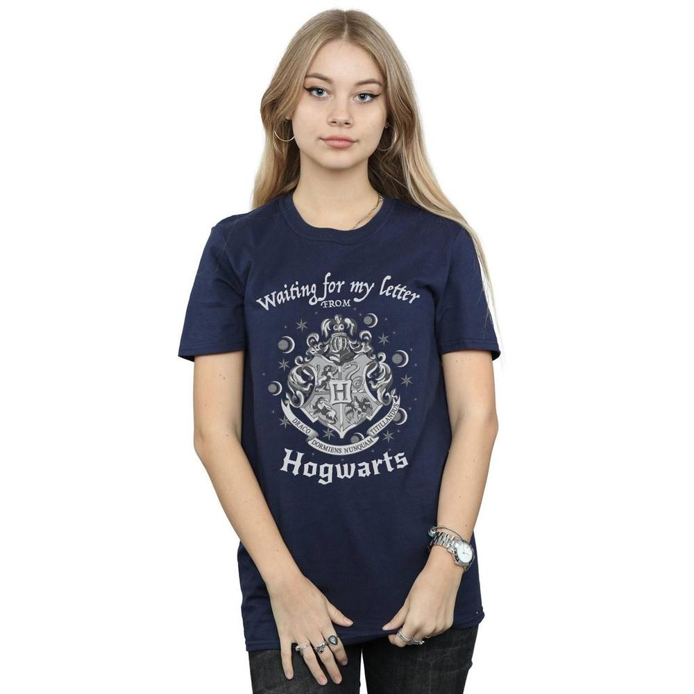 Harry Potter Waiting For My Letter Hogwarts Cotton Boyfriend Shirt In Navy