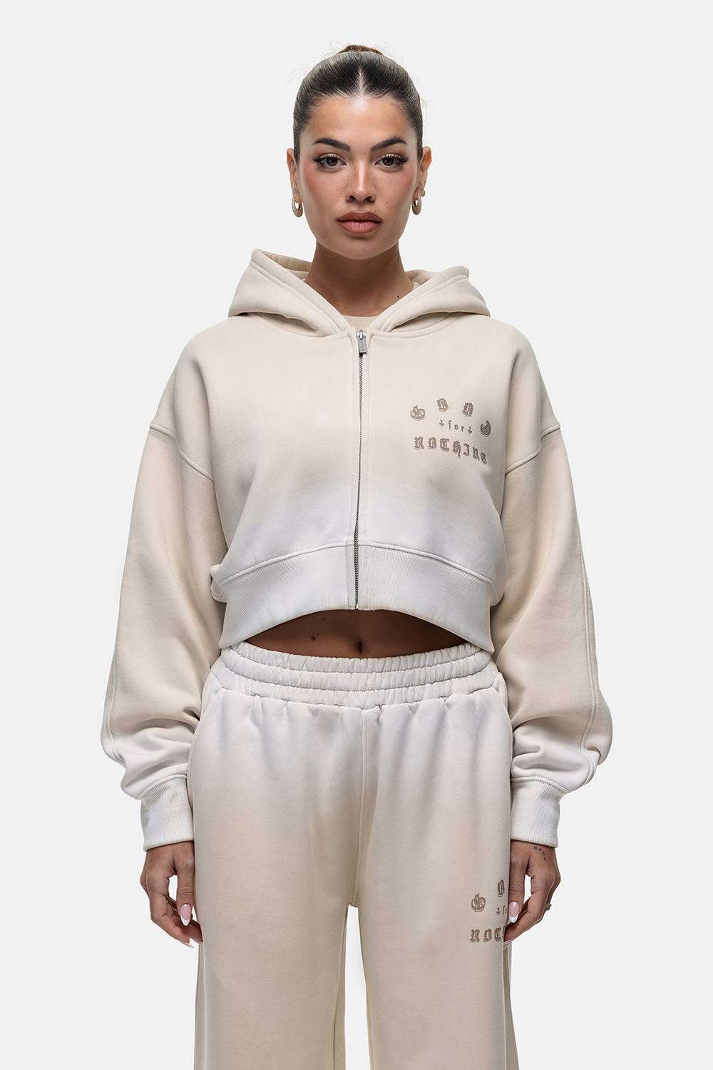 Good For Nothing Spray Effect Cropped Zip Through Hoodie In Cream
