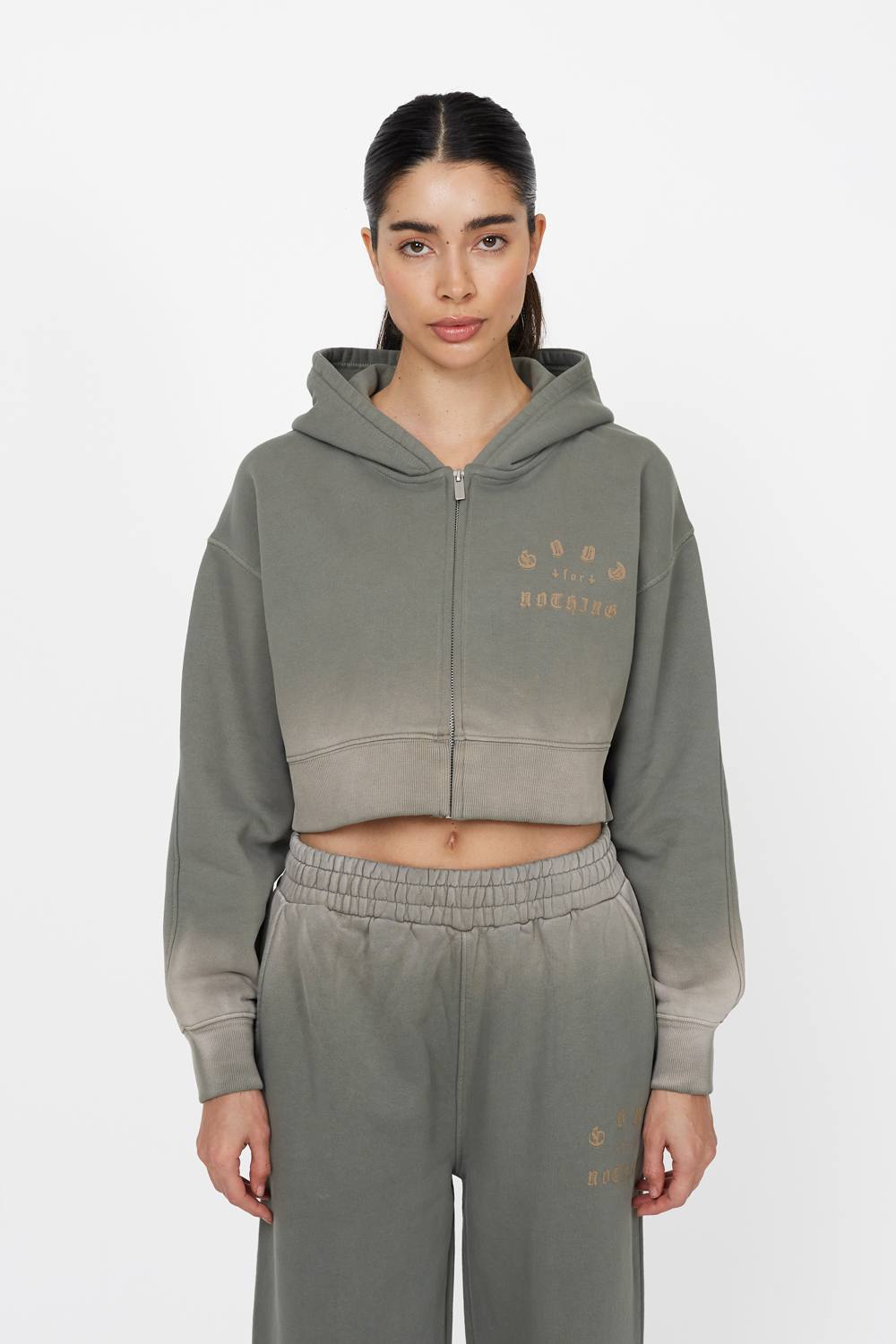 Good For Nothing Spray Effect Relaxed Zip Through Hoodie In Khaki