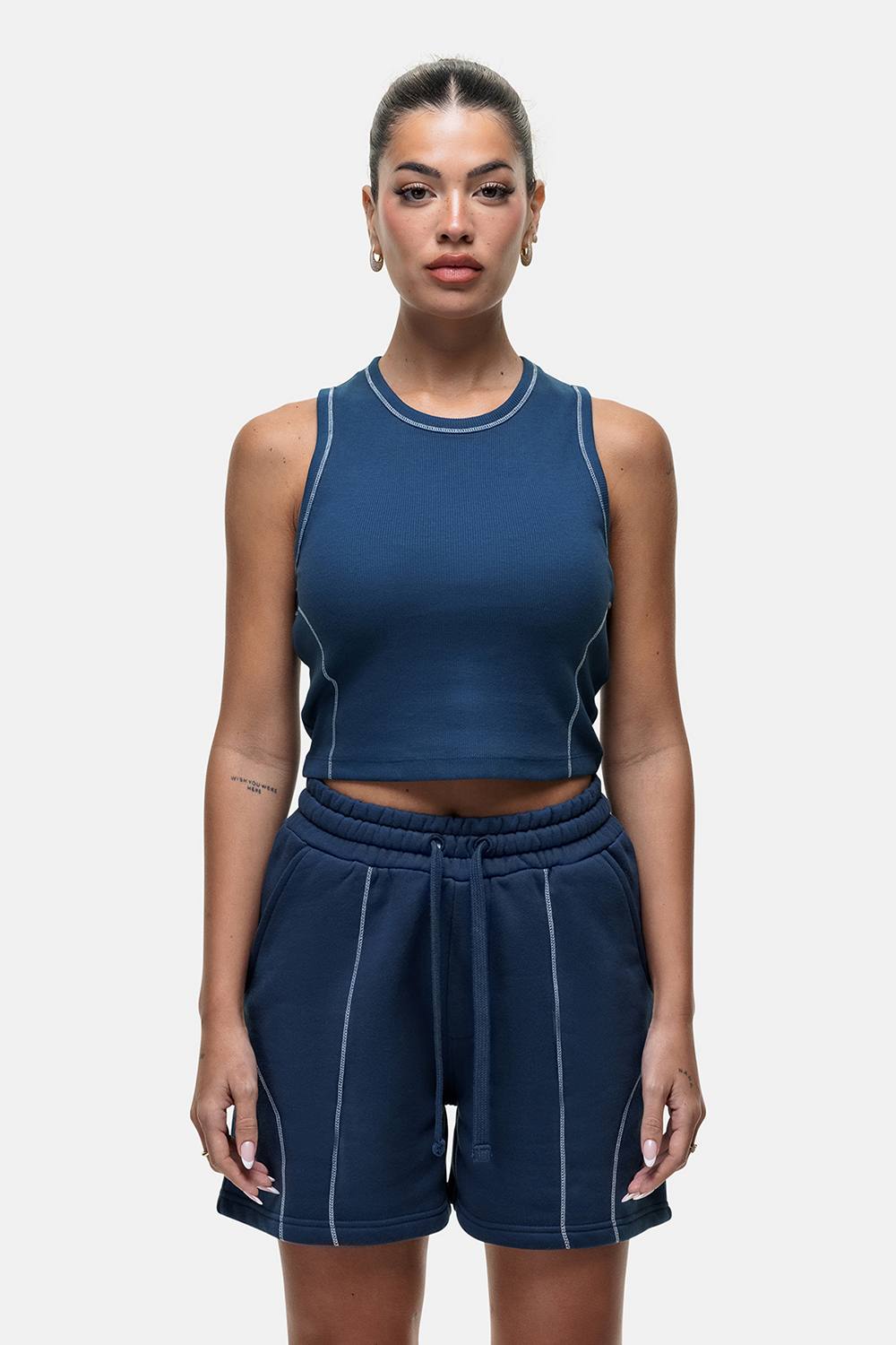 Good For Nothing Stitch Detail Cropped Vest Top In Navy Good For Nothing Stitch Detail Cropped Vest Top In Navy