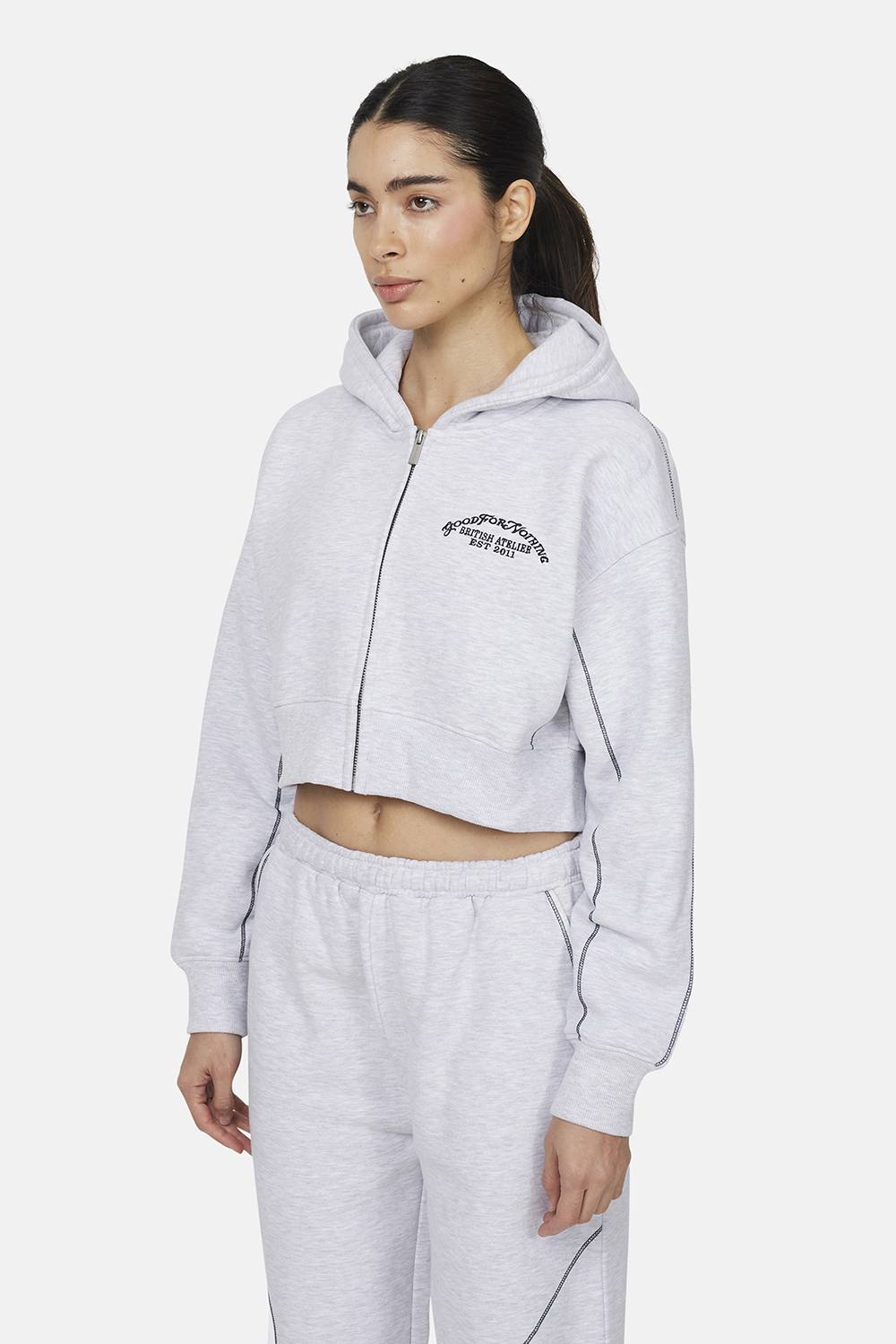Good For Nothing Cropped Zip Through Hoodie In Grey Good For Nothing Cropped Zip Through Hoodie In Grey