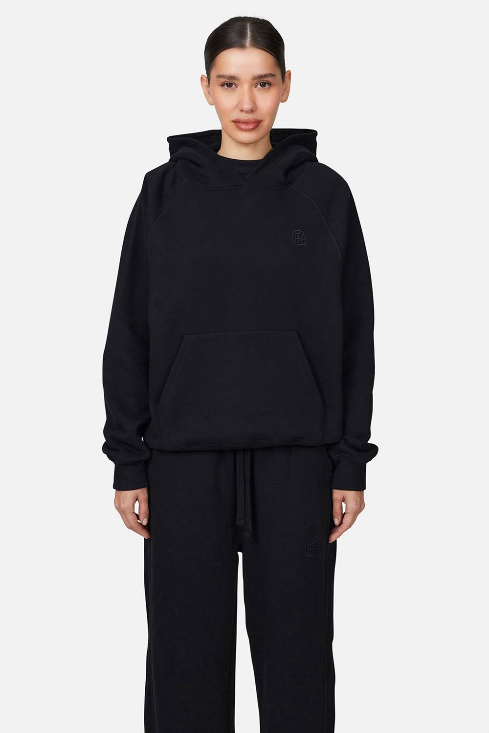 Good For Nothing Cropped Zip Hoodie In Black