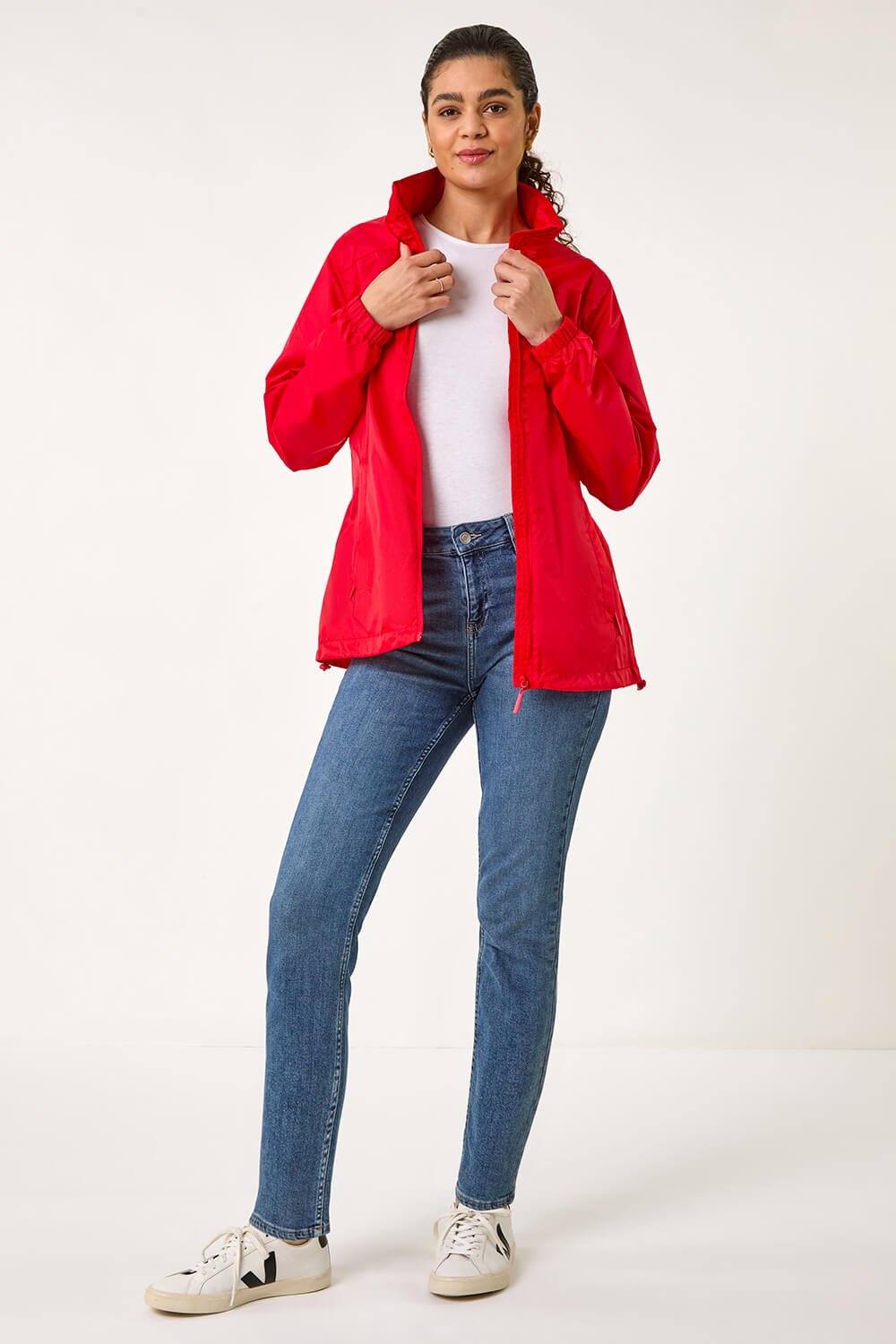 Roman Shower Resistant Funnel Neck Jacket In Red