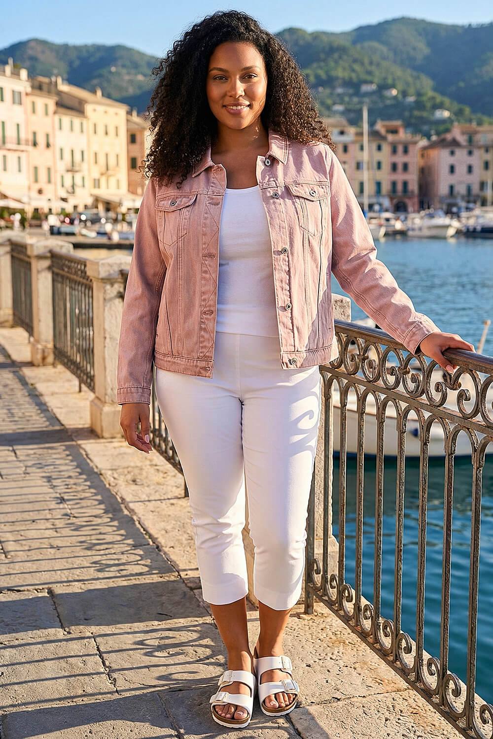 Roman Curve Cotton Denim Jacket In Rose