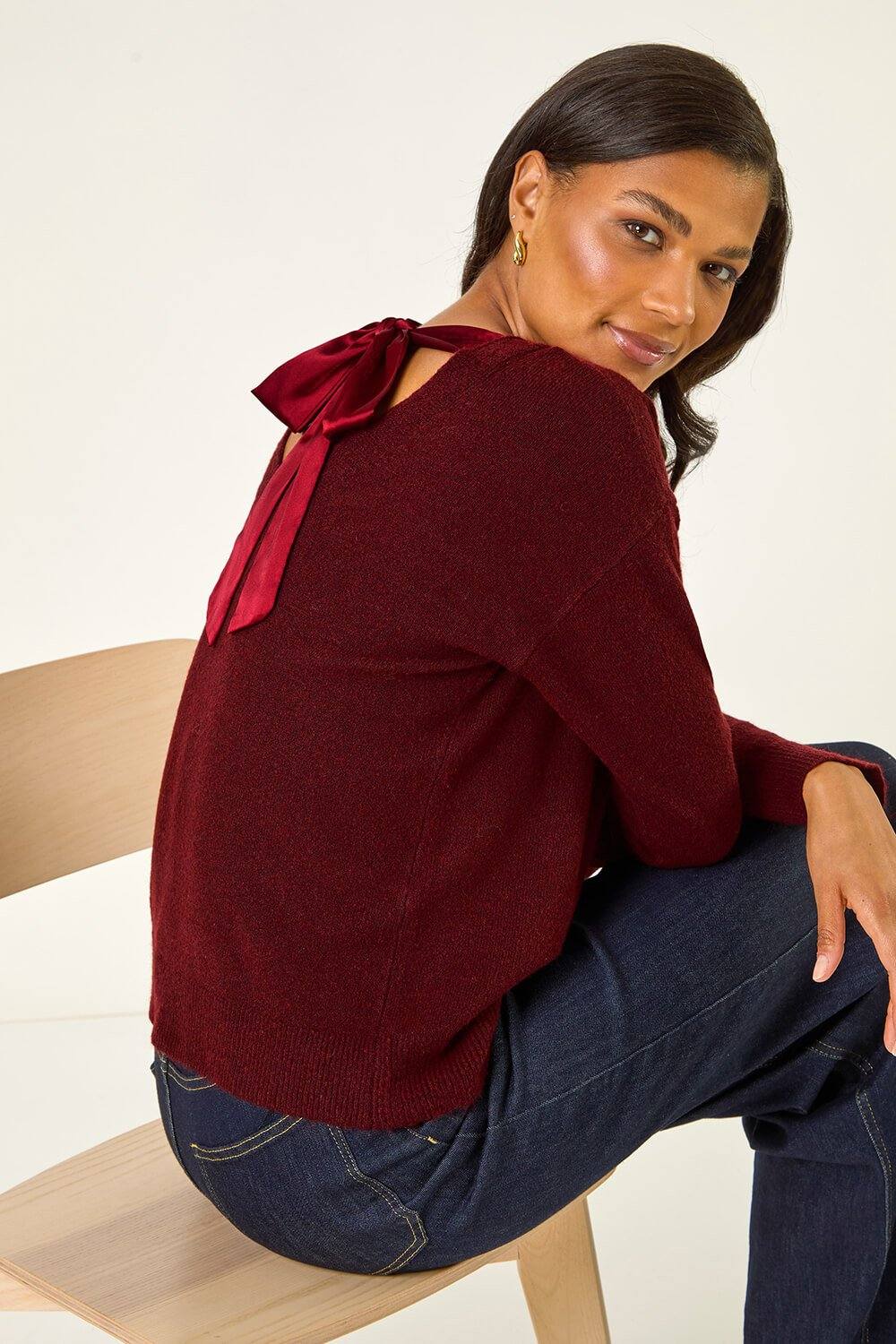 Roman Ribbon Bow Tie Back Jumper In Red