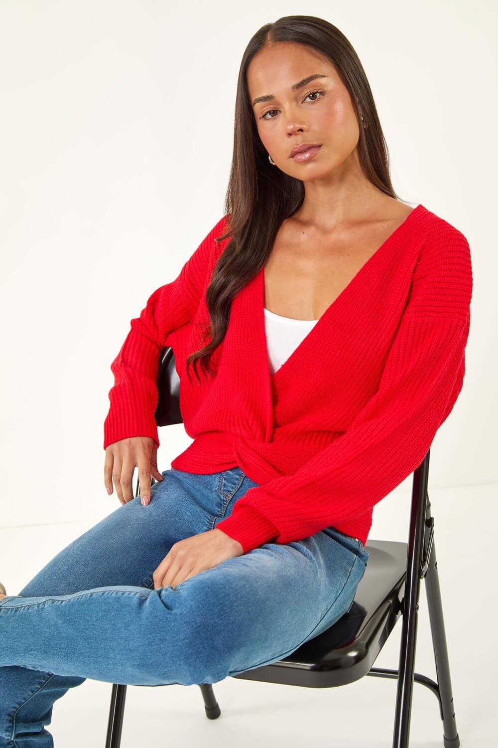 Roman Petite Twist Front Knit Jumper In Red