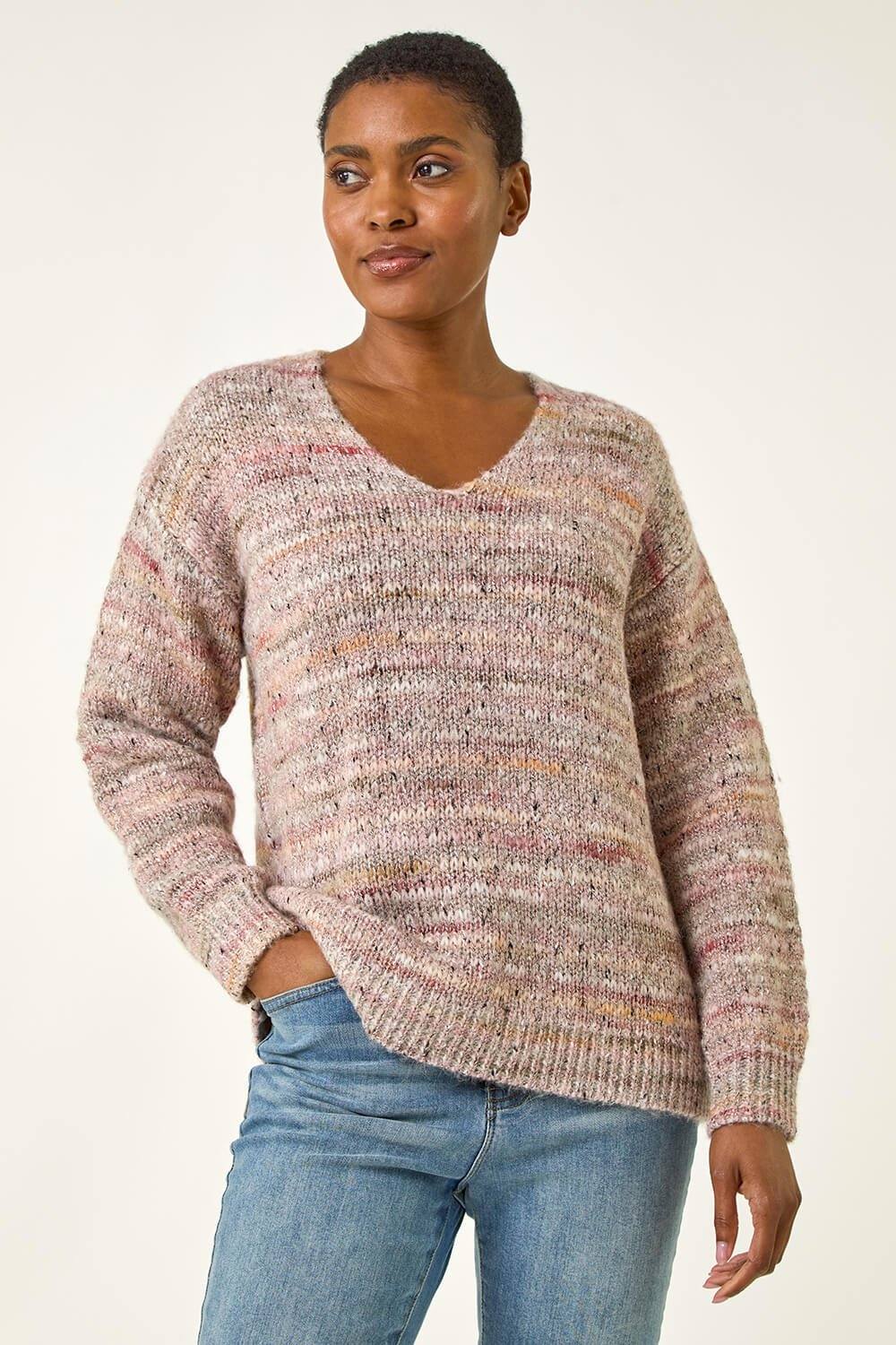Roman Shimmer V-Neck Knitted Jumper In Light Pink