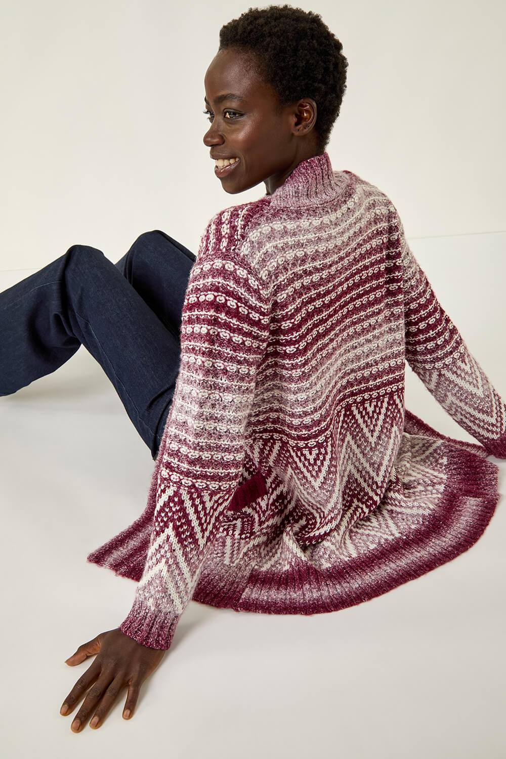 Roman Jacquard Knit Cardigan In Red Roman Jacquard Knit Cardigan In Red