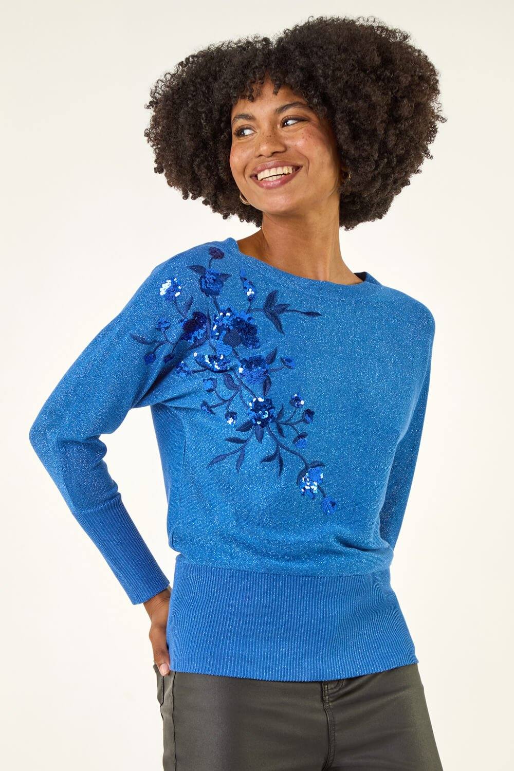 Roman Floral Sequin Knit Jumper In Blue