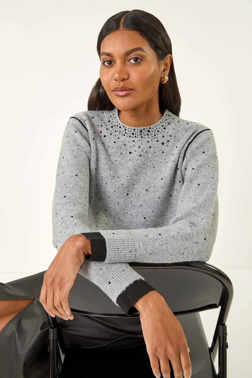 Roman Embellished Knit Jumper In Grey