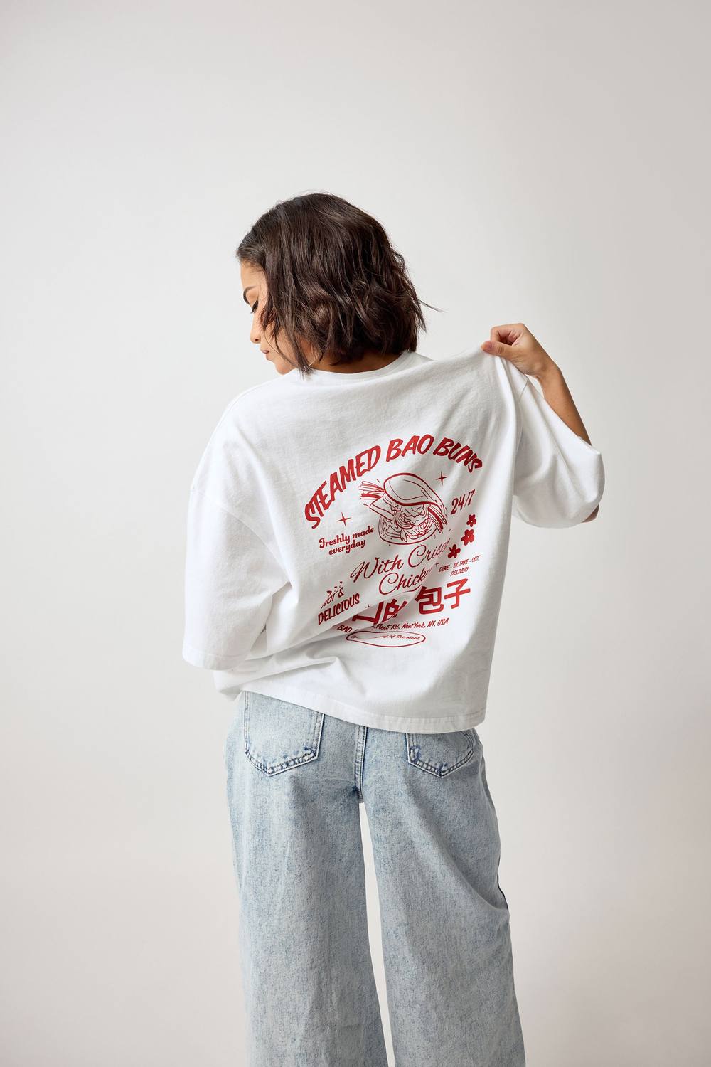 Pixiegirl Petite Bao Buns Graphic Shirt In White Pixiegirl Petite Bao Buns Graphic Shirt In White