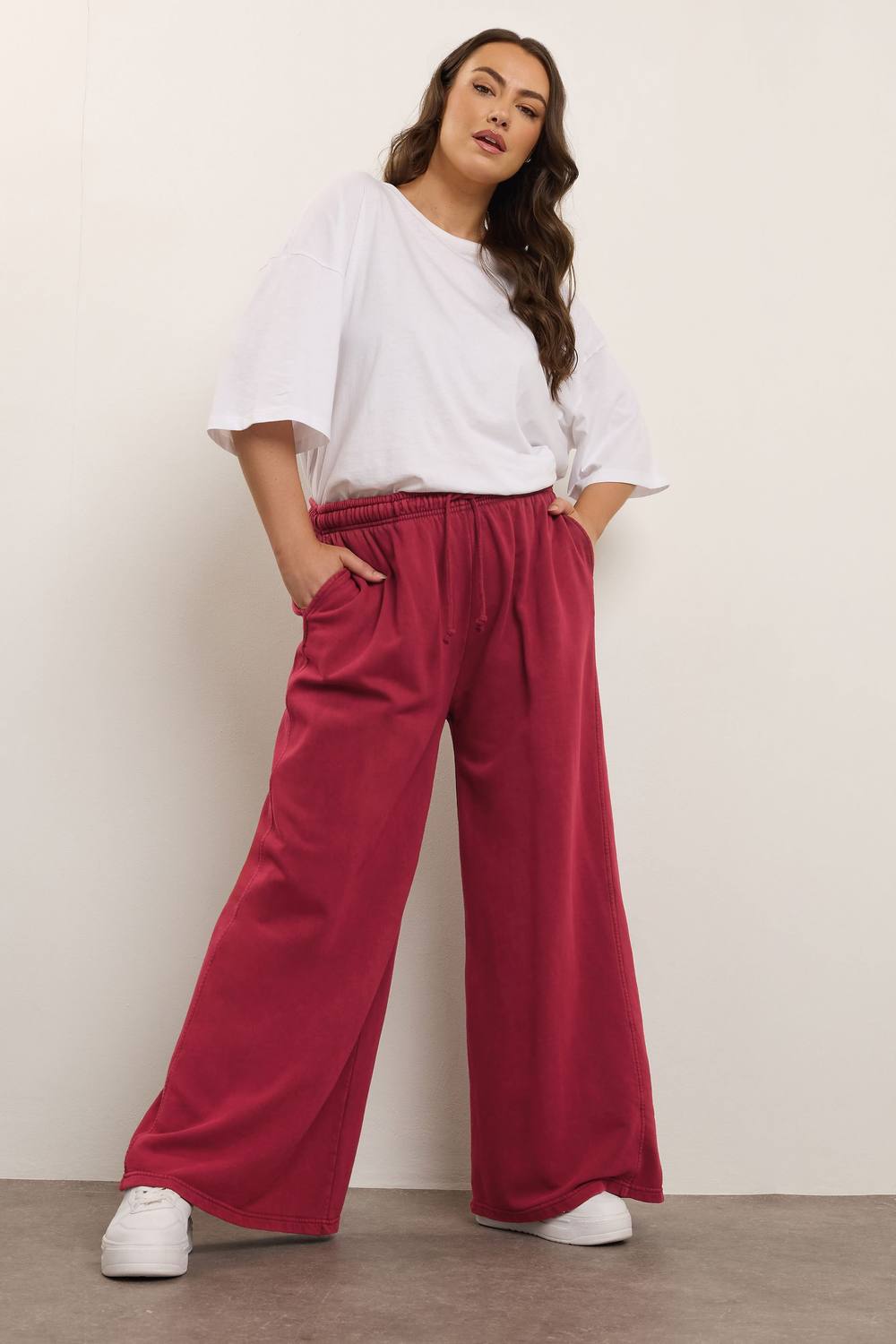 Yours Wide Leg Joggers In Red